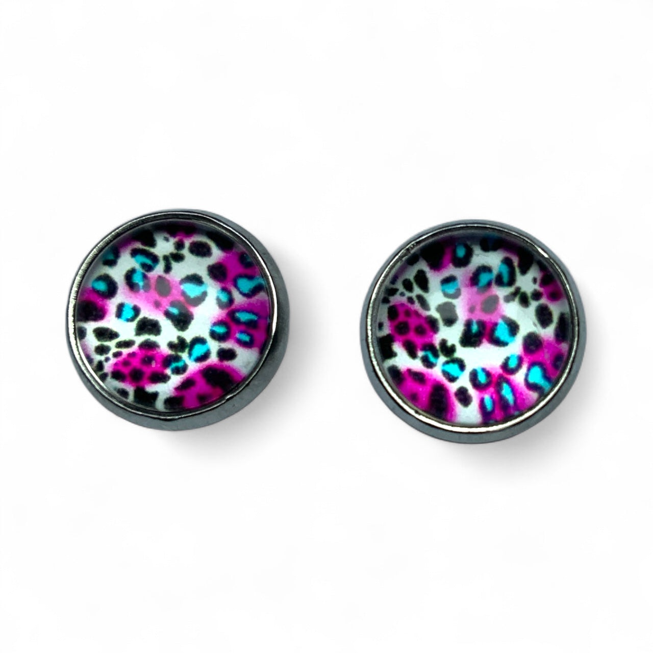 Wild Animal Print Round Dome Stainless Steel Stud Earrings