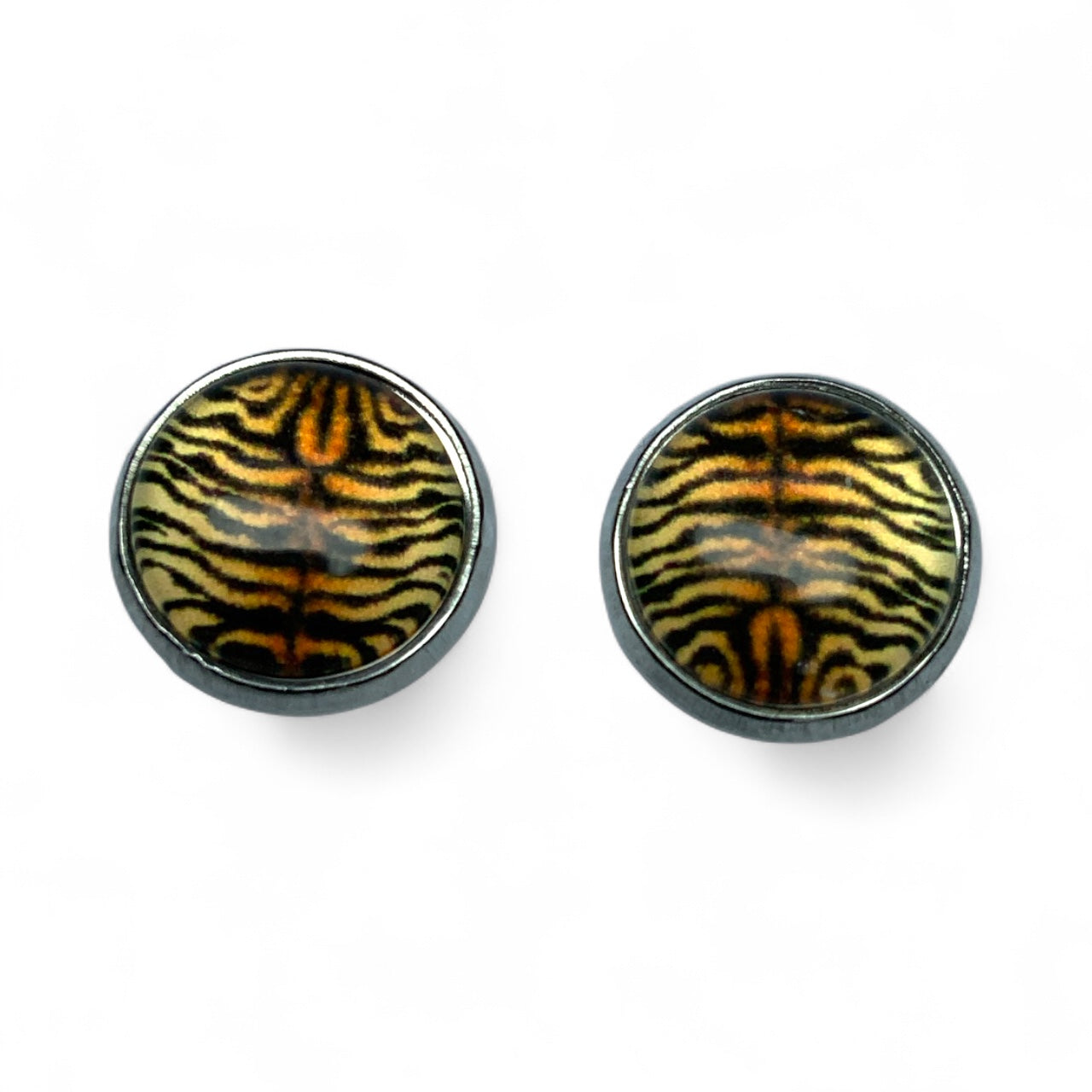 Wild Animal Print Round Dome Stainless Steel Stud Earrings