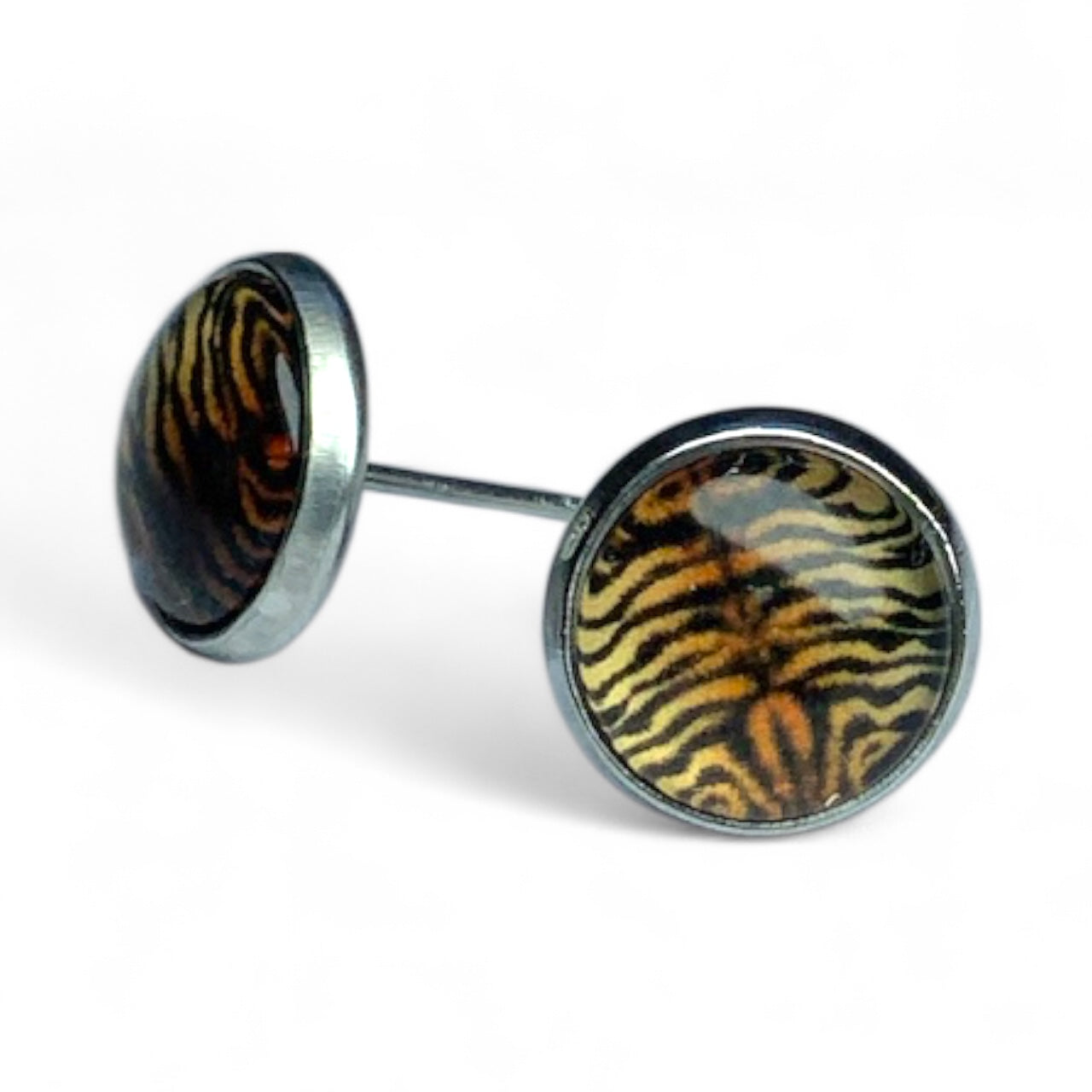 Wild Animal Print Round Dome Stainless Steel Stud Earrings Tiger