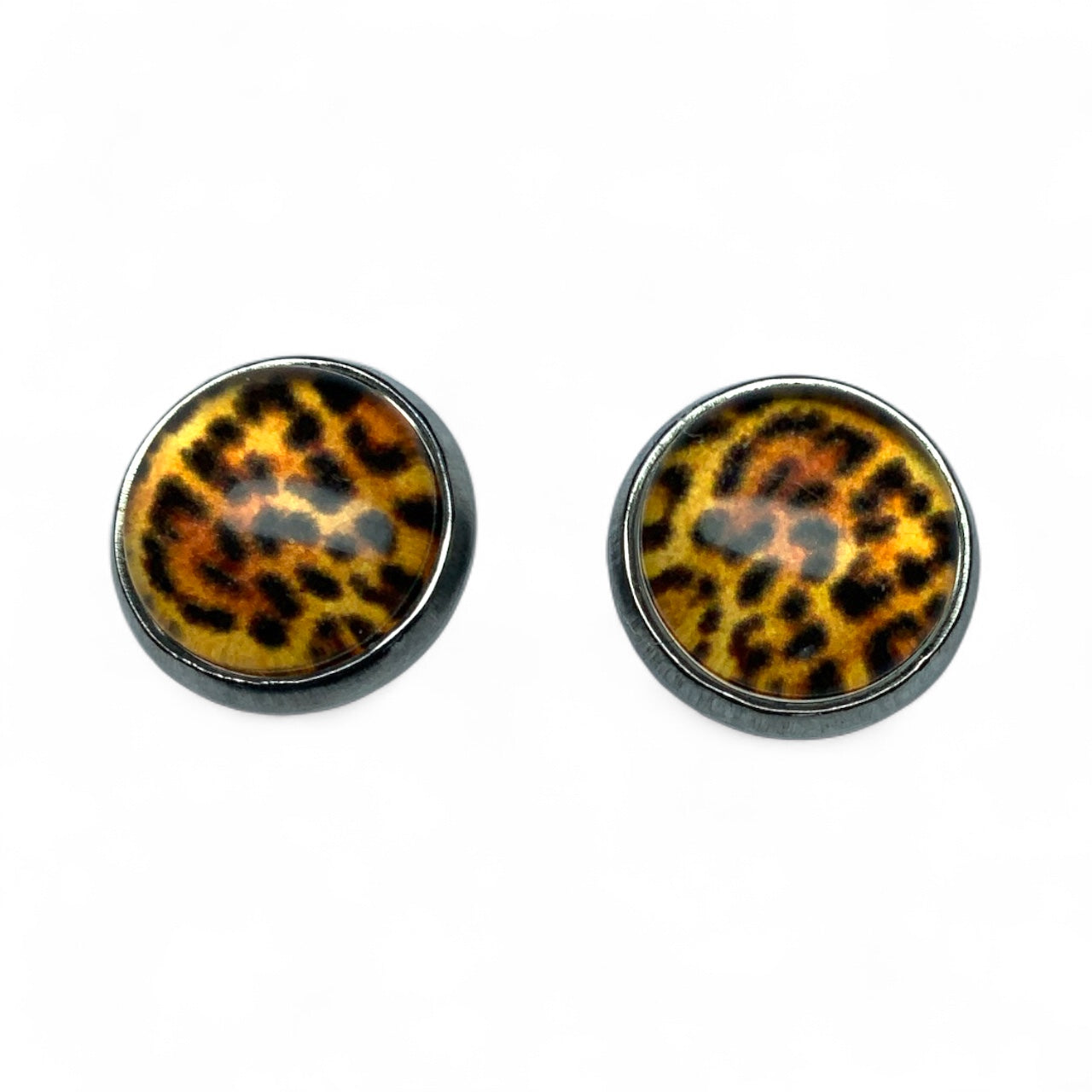 Wild Animal Print Round Dome Stainless Steel Stud Earrings