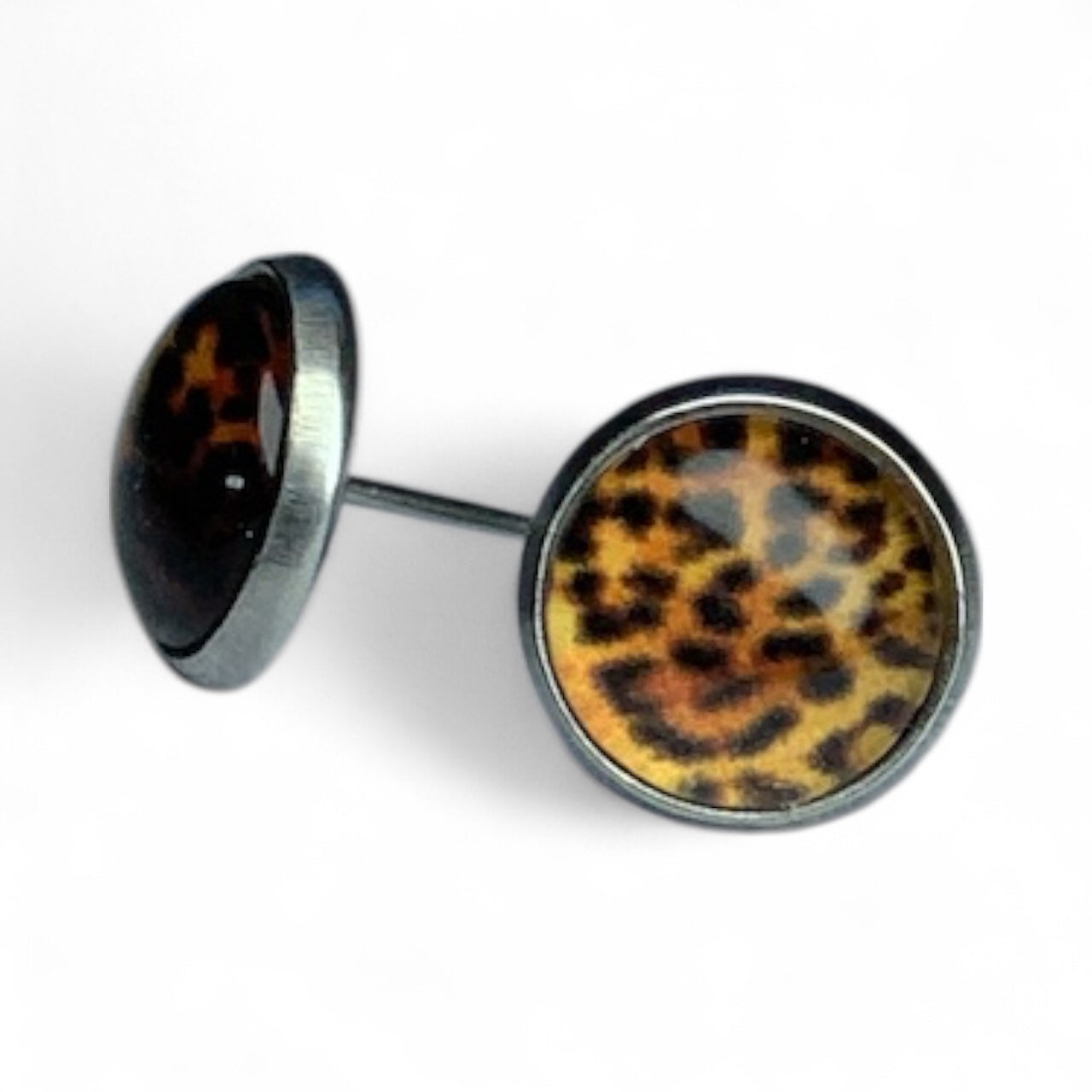 Wild Animal Print Round Dome Stainless Steel Stud Earrings Leopard