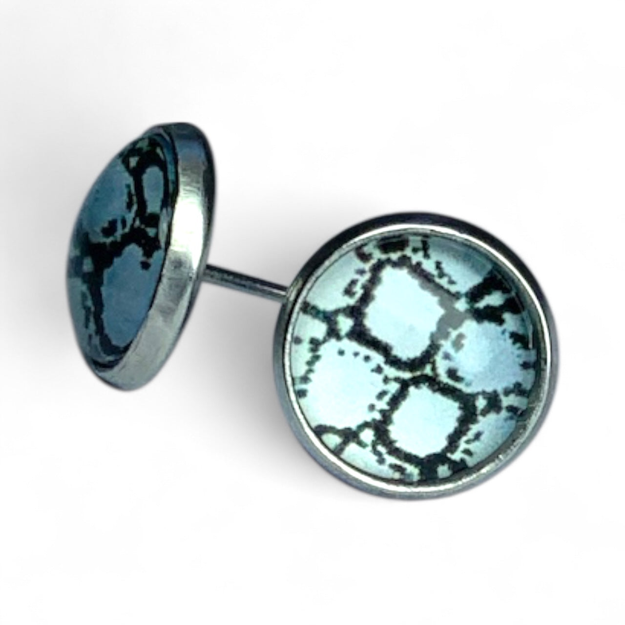 Wild Animal Print Round Dome Stainless Steel Stud Earrings Snake