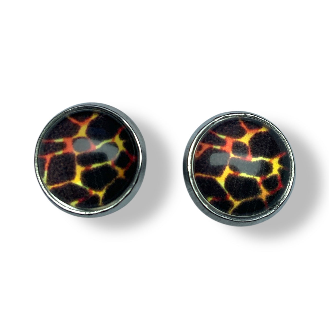 Wild Animal Print Round Dome Stainless Steel Stud Earrings