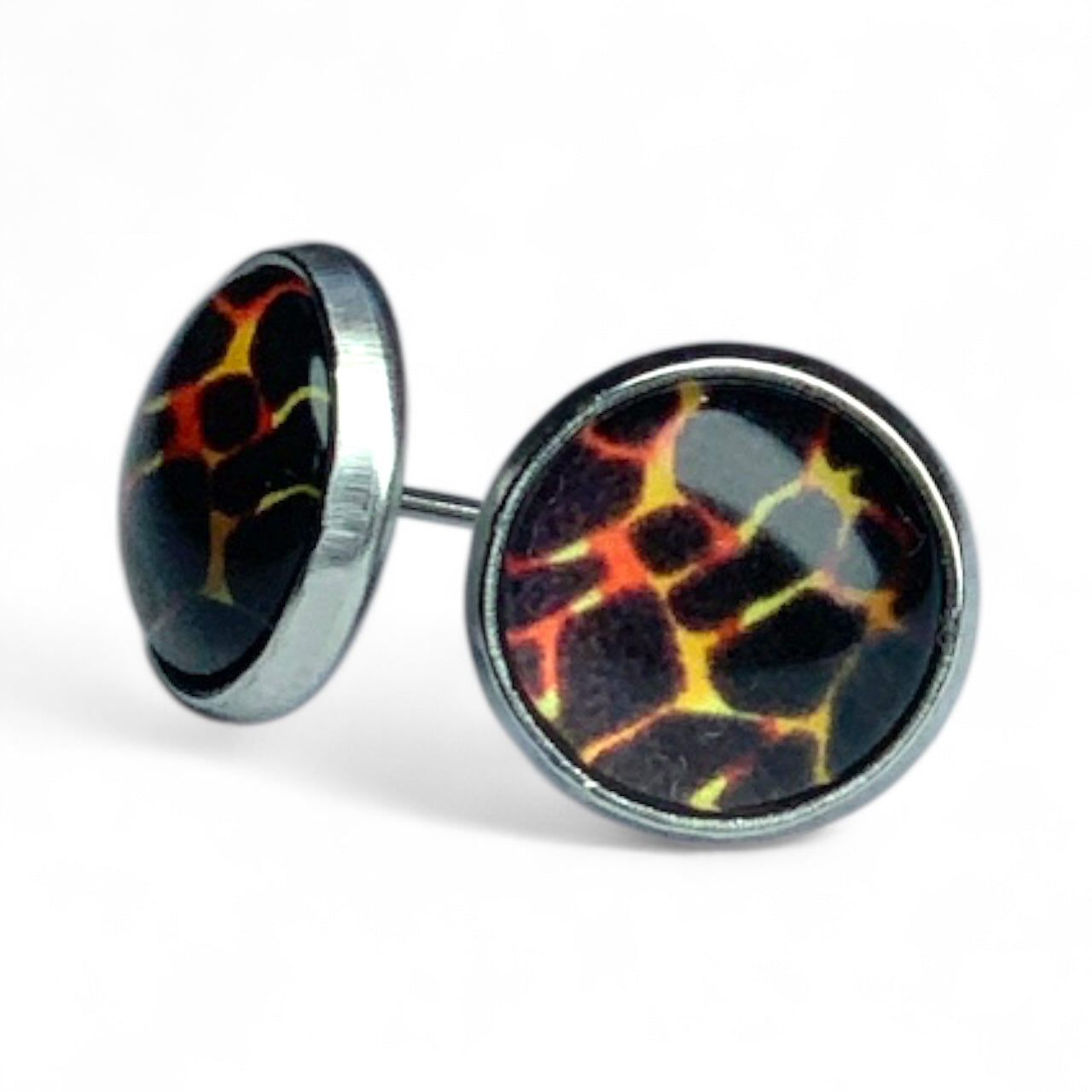 Wild Animal Print Round Dome Stainless Steel Stud Earrings Fiery Giraffe
