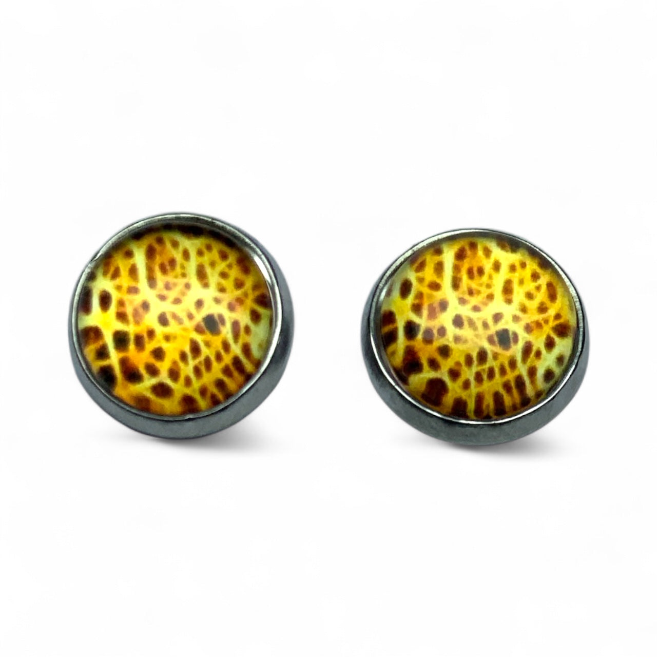 Wild Animal Print Round Dome Stainless Steel Stud Earrings
