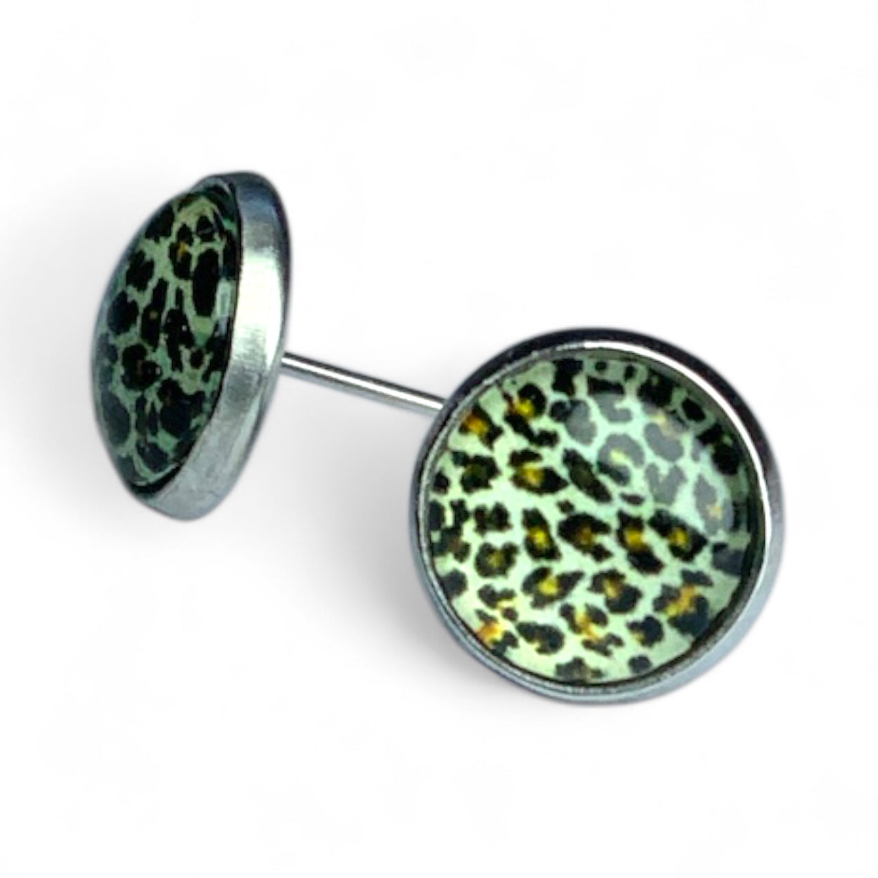 Wild Animal Print Round Dome Stainless Steel Stud Earrings Cheater
