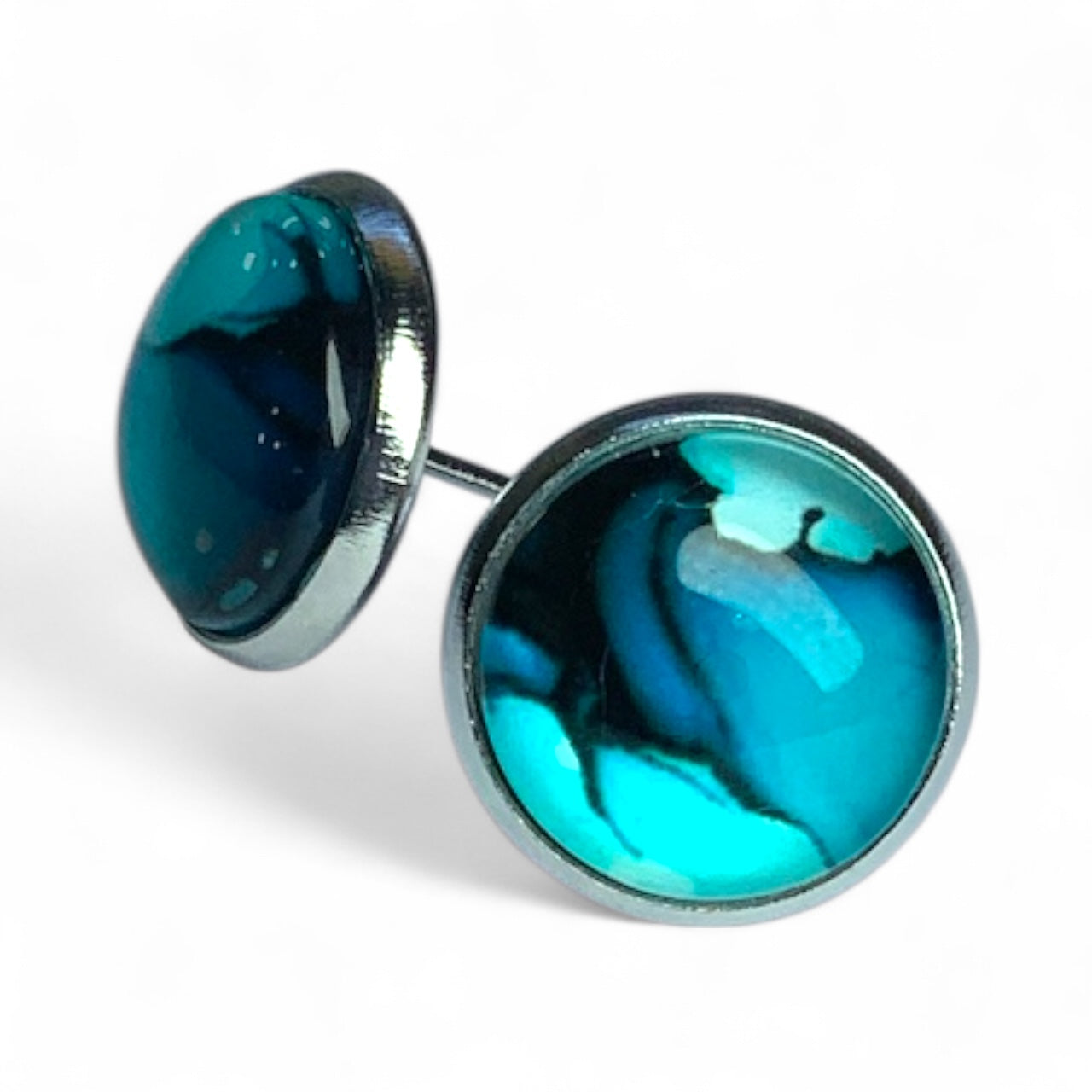 Colourful Watercolour Stainless Steel Stud Earrings Lagoon