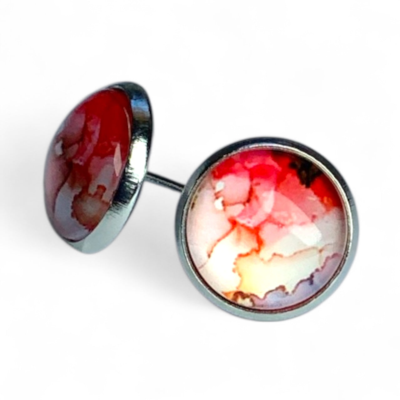 Colourful Watercolour Stainless Steel Stud Earrings Crimson