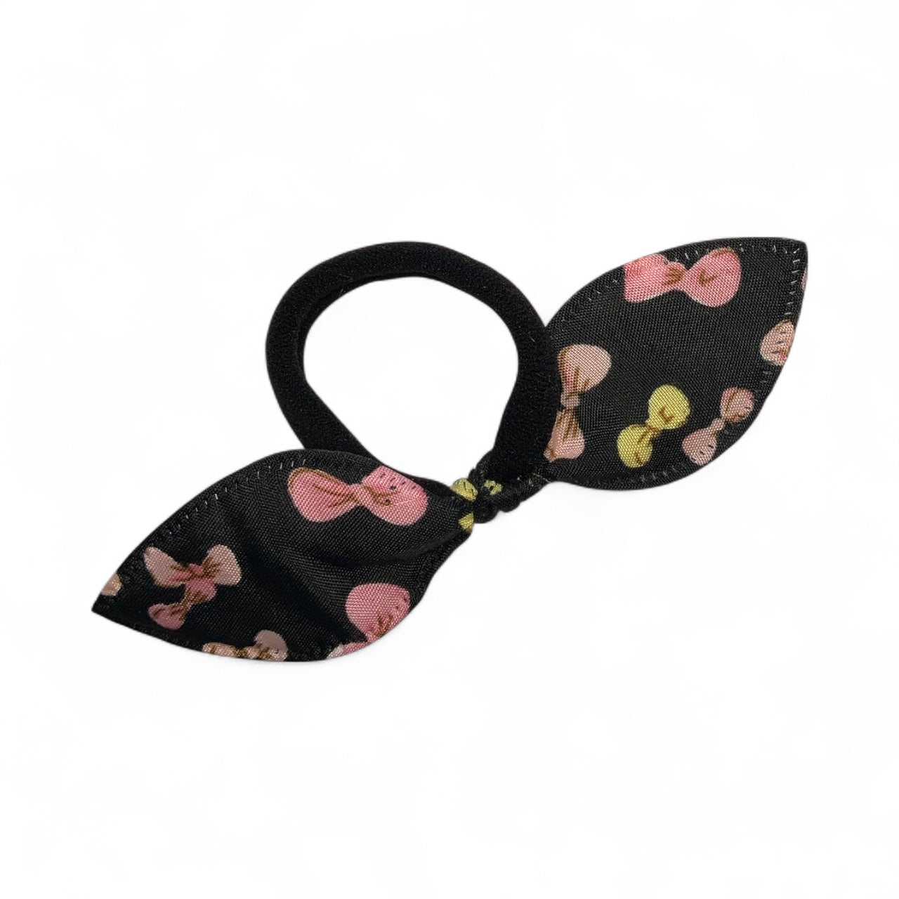 Fabric Bow Hair Ties – 2 Pack Printed Bows on Soft Elastic Bands Black Bows