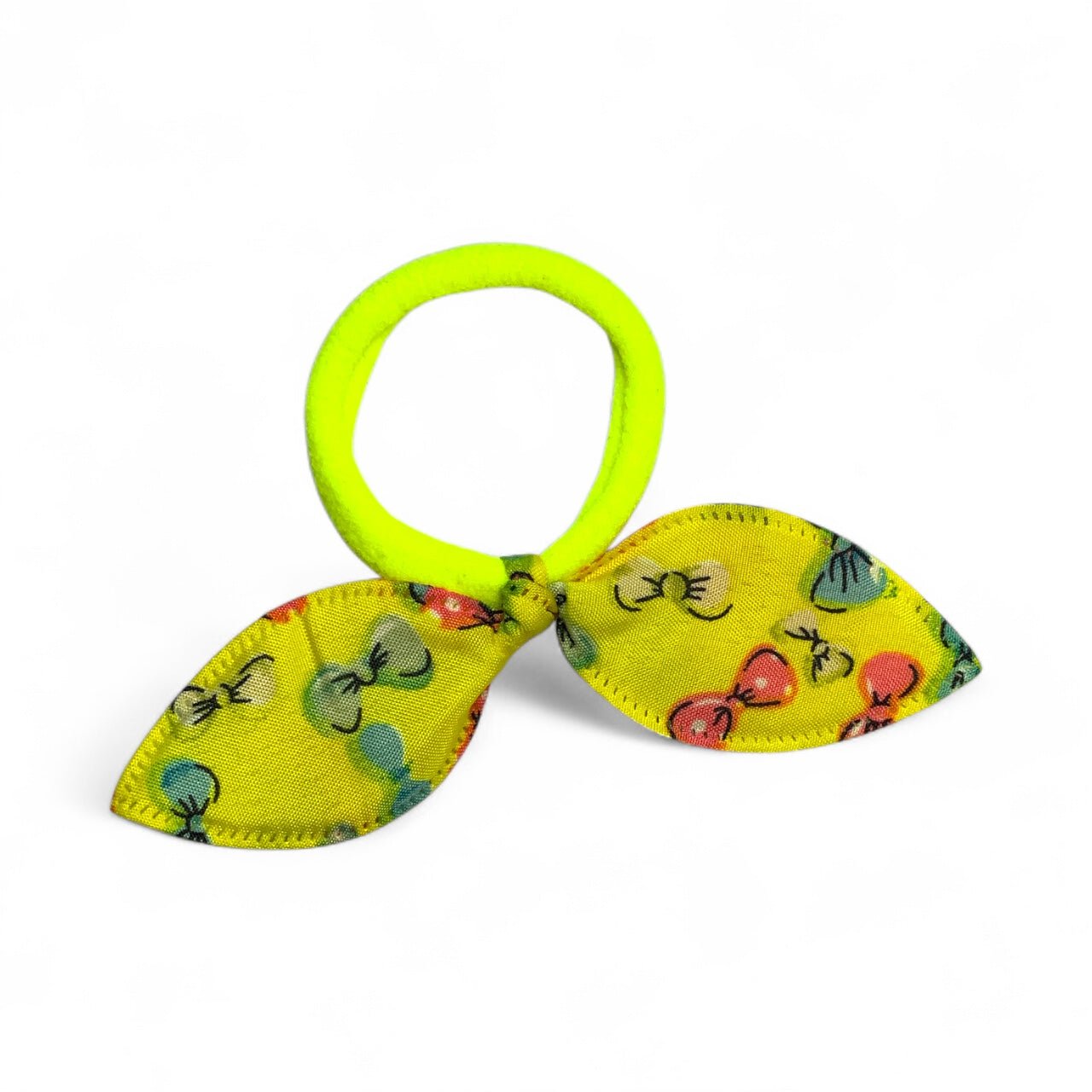 Fabric Bow Hair Ties – 2 Pack Printed Bows on Soft Elastic Bands Yellow Bows