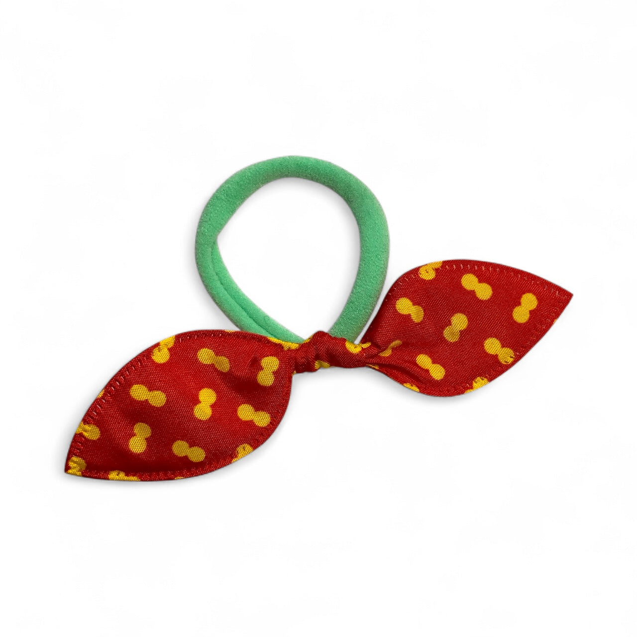 Fabric Bow Hair Ties – 2 Pack Printed Bows on Soft Elastic Bands Red Double Dots