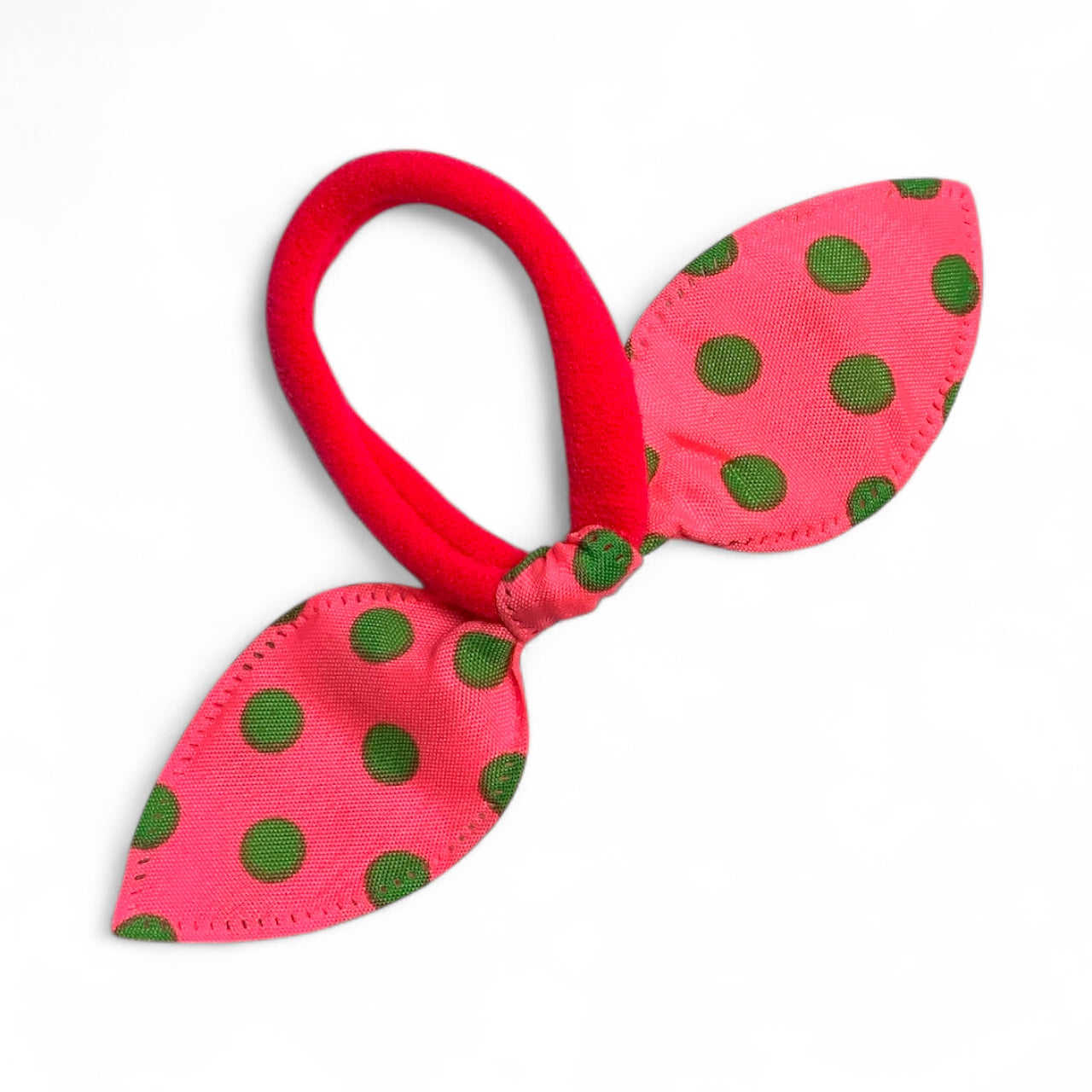 Fabric Bow Hair Ties – 2 Pack Printed Bows on Soft Elastic Bands Pink Green Dots