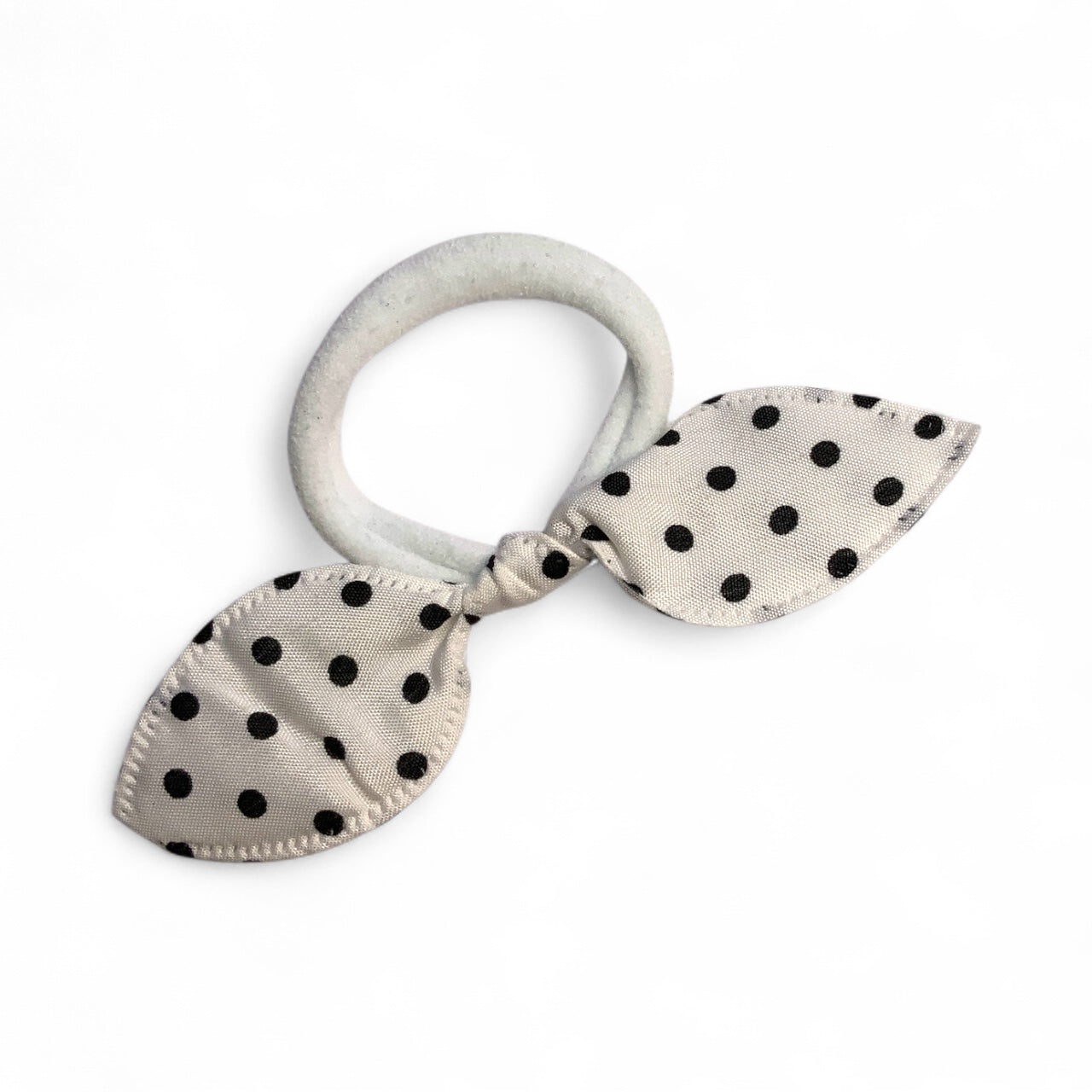 Fabric Bow Hair Ties – 2 Pack Printed Bows on Soft Elastic Bands White Dots