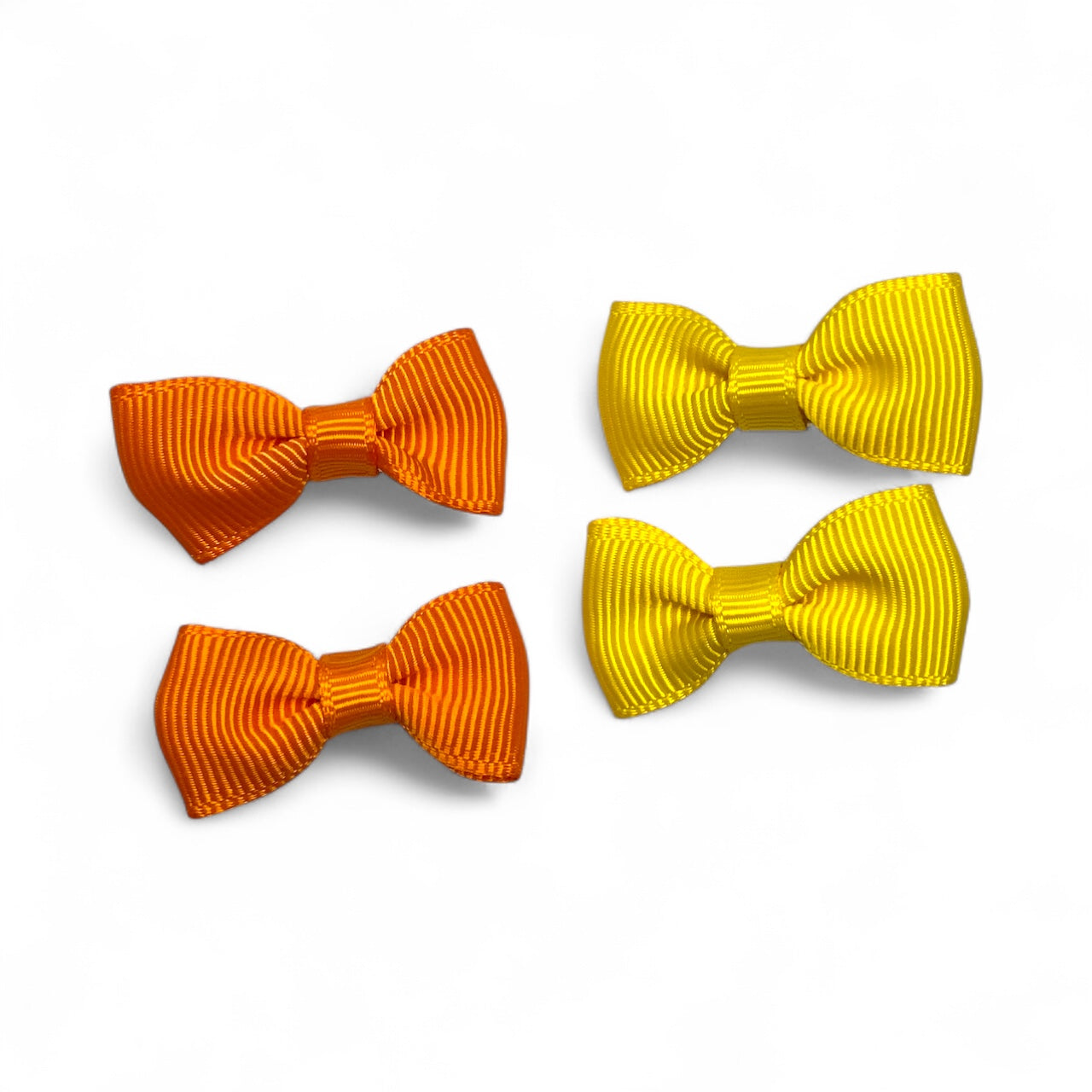 Mini Fabric Ribbon Bow Clips – Set of 4 Alligator Clips (2 Colours) Orange Yellow