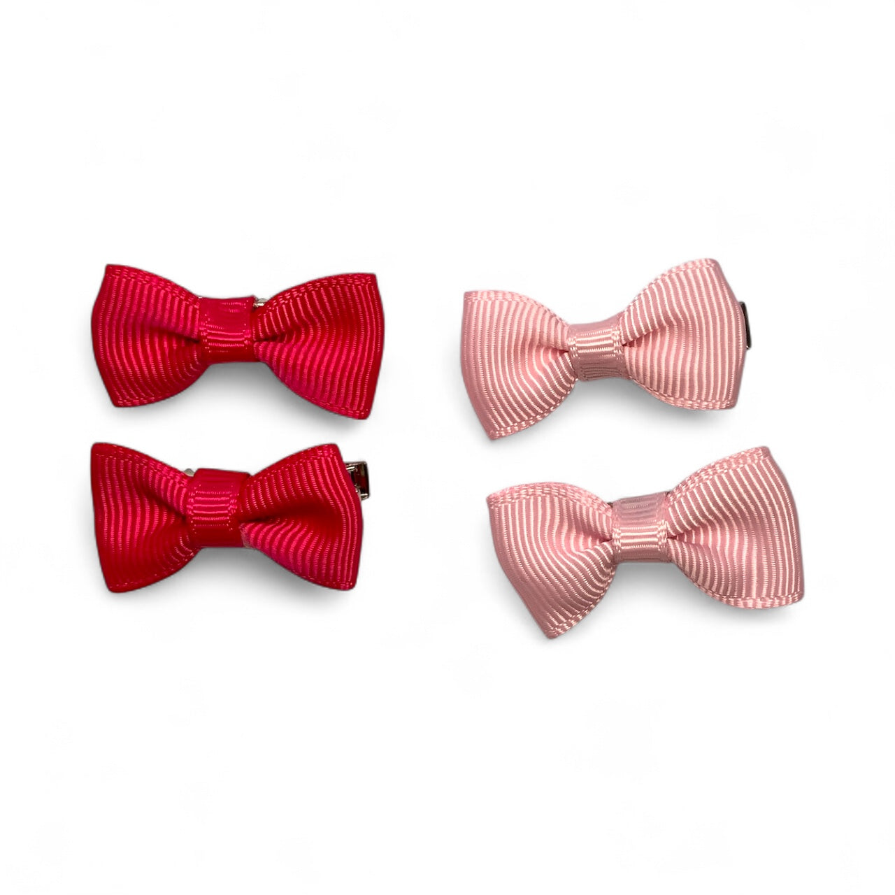 Mini Fabric Ribbon Bow Clips – Set of 4 Alligator Clips (2 Colours) Light Pink Hot Pink