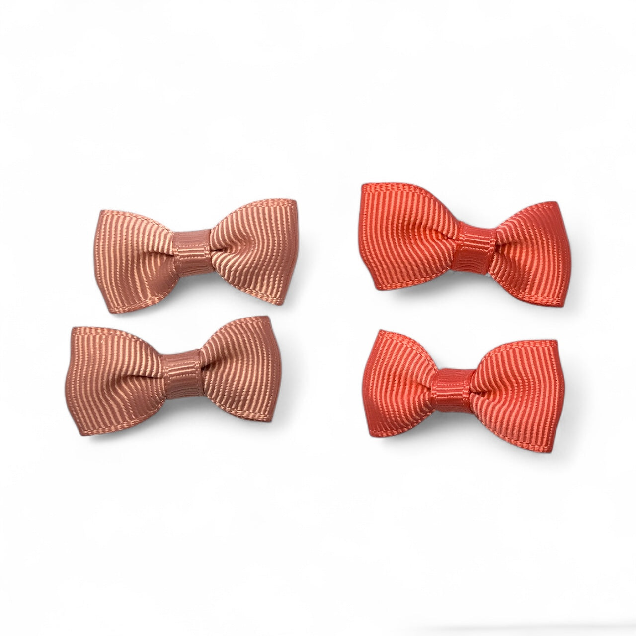 Mini Fabric Ribbon Bow Clips – Set of 4 Alligator Clips (2 Colours) Coral Dusty Pink