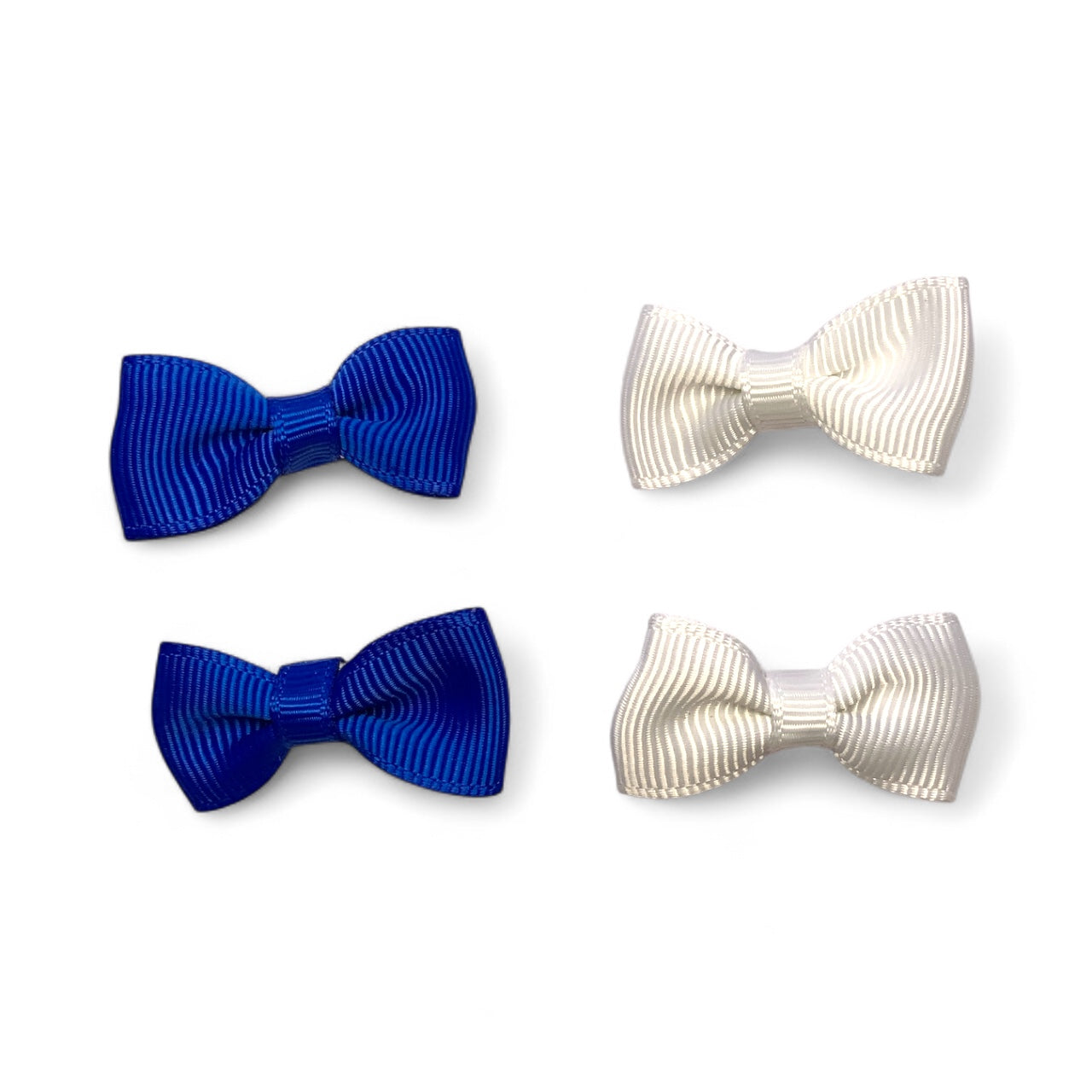 Mini Fabric Ribbon Bow Clips – Set of 4 Alligator Clips (2 Colours) Blue White