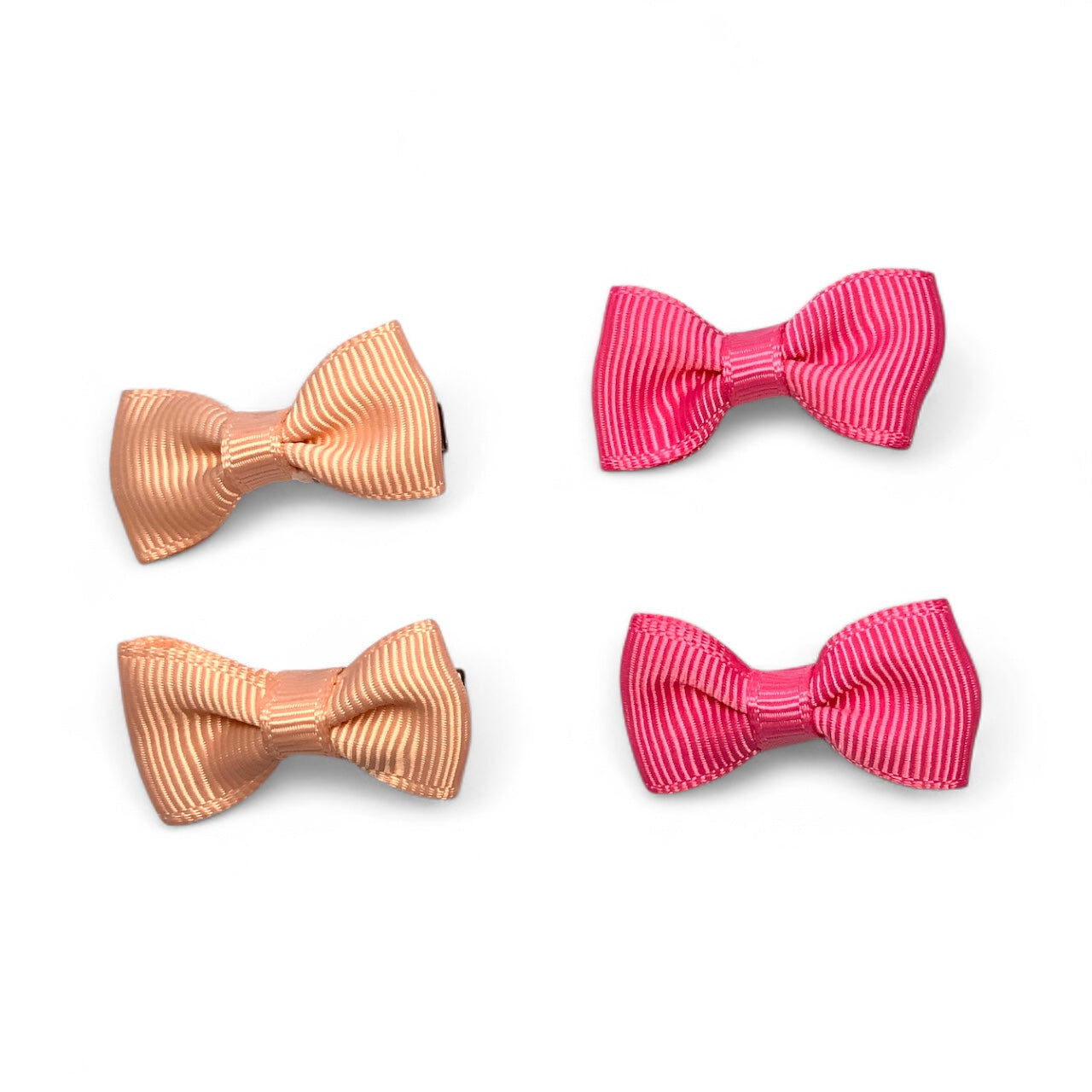Mini Fabric Ribbon Bow Clips – Set of 4 Alligator Clips (2 Colours) Peach Pink