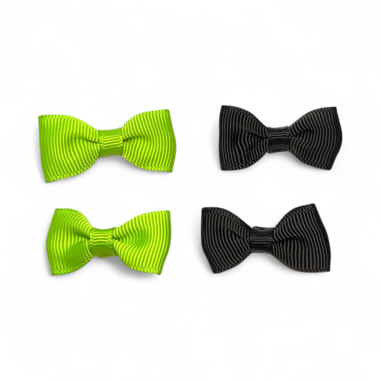 Mini Fabric Ribbon Bow Clips – Set of 4 Alligator Clips (2 Colours) Green Black