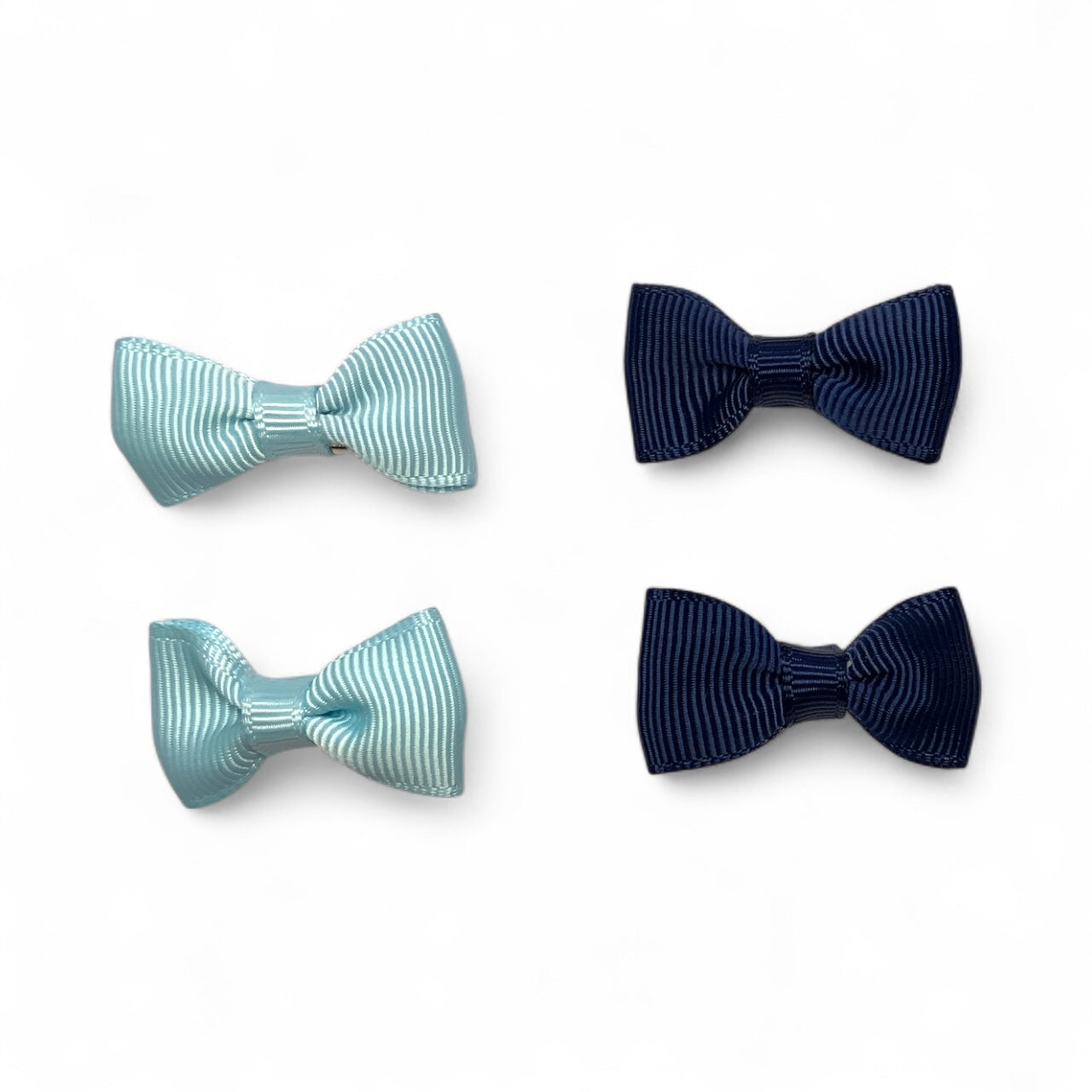 Mini Fabric Ribbon Bow Clips – Set of 4 Alligator Clips (2 Colours) Blue Navy