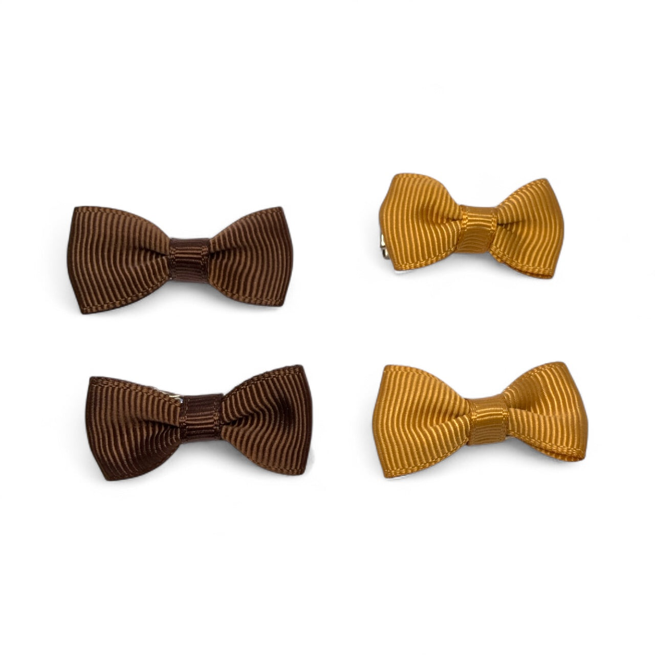 Mini Fabric Ribbon Bow Clips – Set of 4 Alligator Clips (2 Colours) Browns