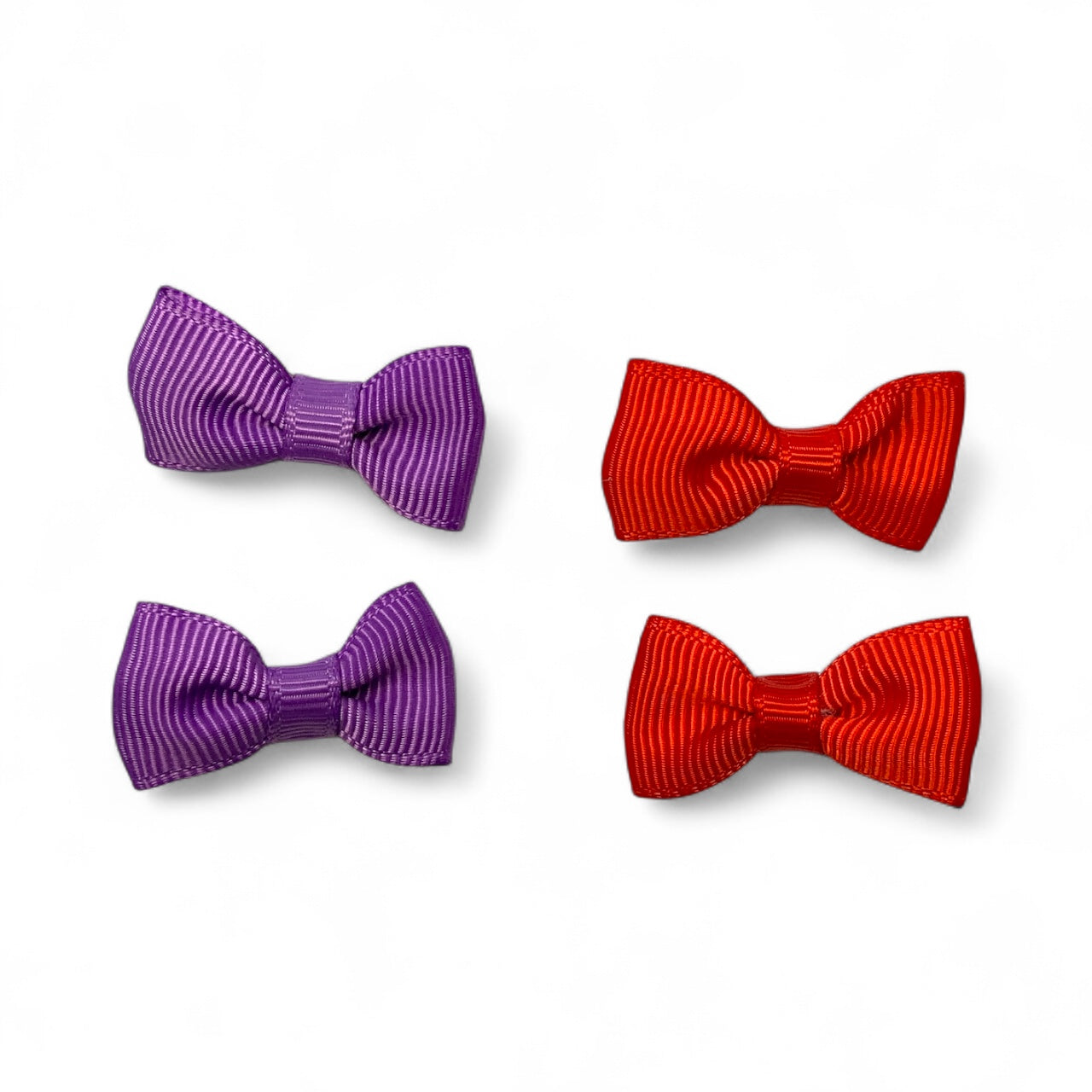 Mini Fabric Ribbon Bow Clips – Set of 4 Alligator Clips (2 Colours) Purple Red