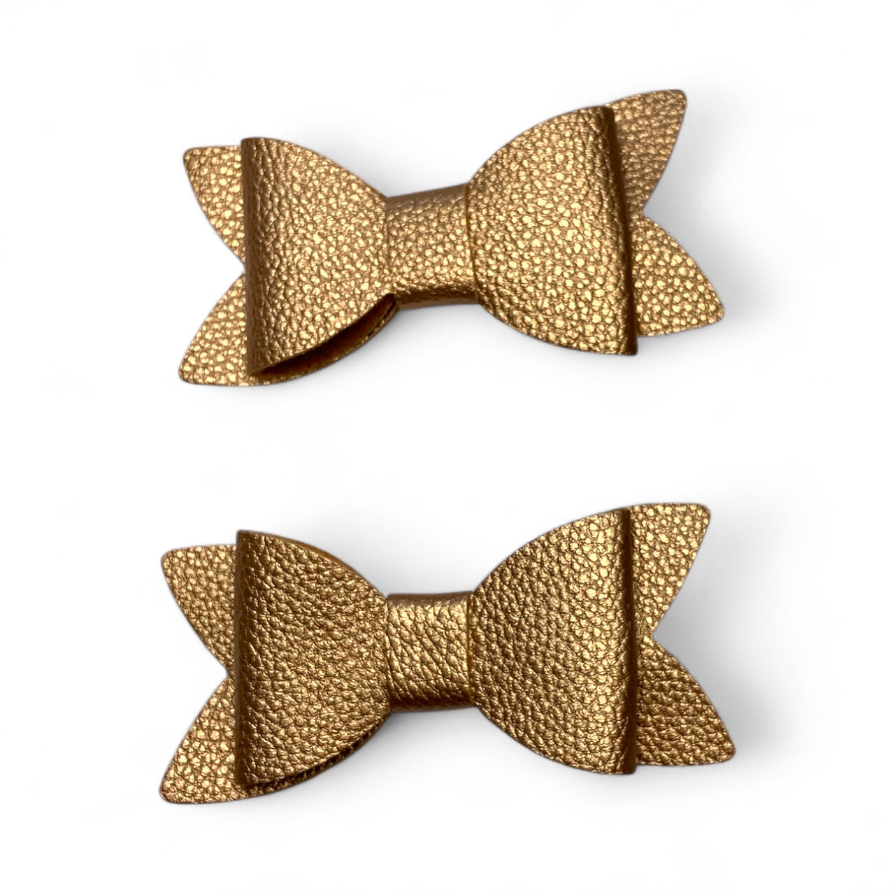 Metallic Pebble PU Leather Hair Bows | Alligator Clips (2 pack) Gold