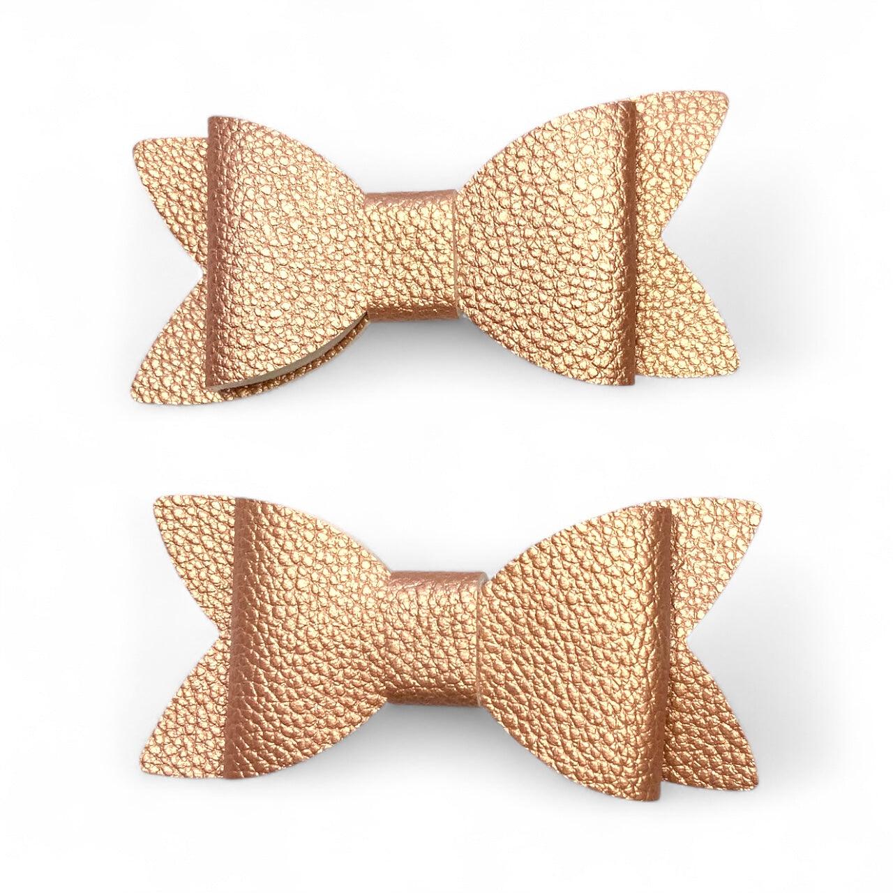 Metallic Pebble PU Leather Hair Bows | Alligator Clips (2 pack) Rose Gold