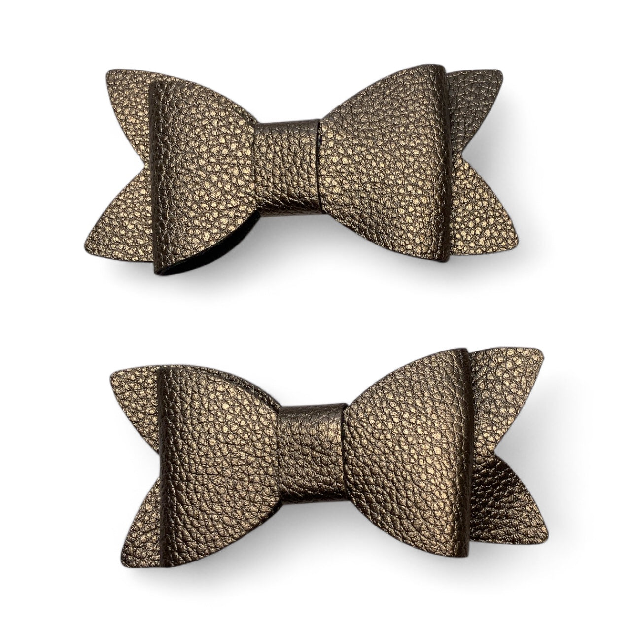 Metallic Pebble PU Leather Hair Bows | Alligator Clips (2 pack) Bronze