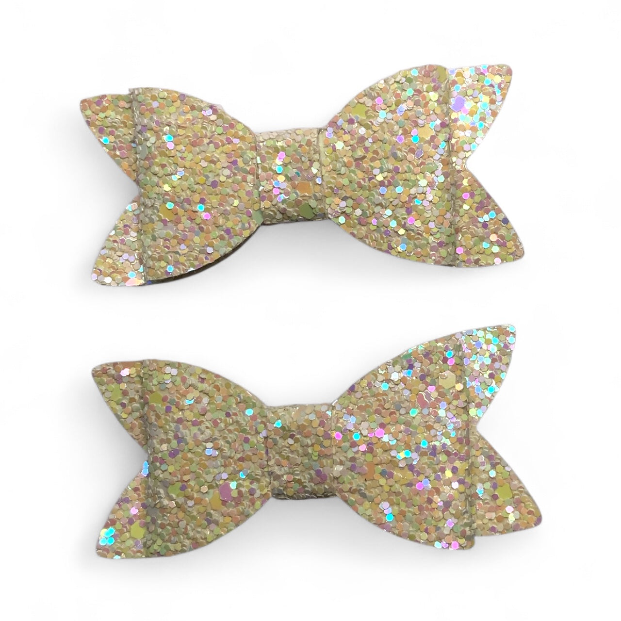 Glitter PU Leather Hair Clips – Alligator Clip Set (2 Pack) White
