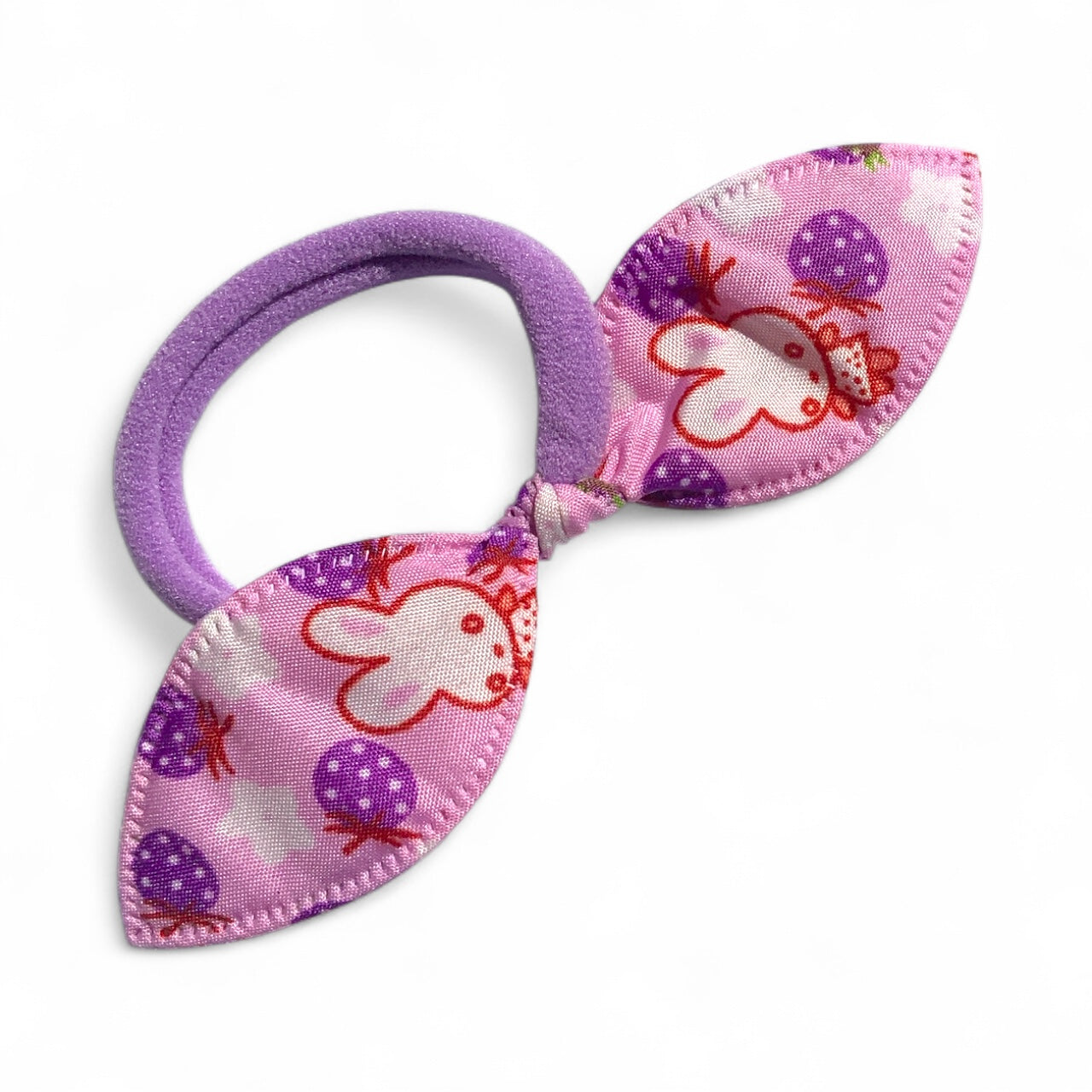 Fabric Bow Hair Ties – 2 Pack Printed Bows on Soft Elastic Bands Purple Bunny