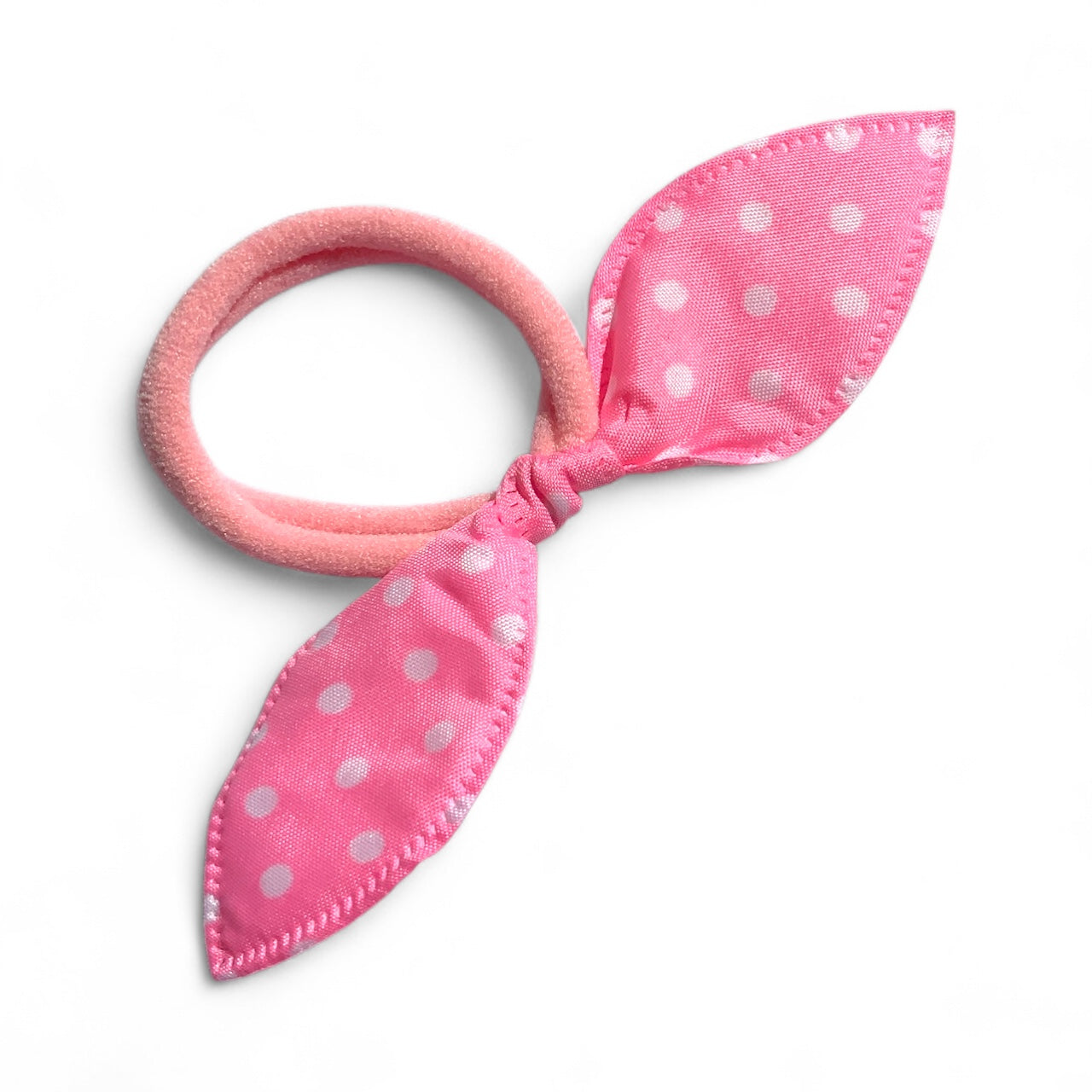 Fabric Bow Hair Ties – 2 Pack Printed Bows on Soft Elastic Bands Pink Dots