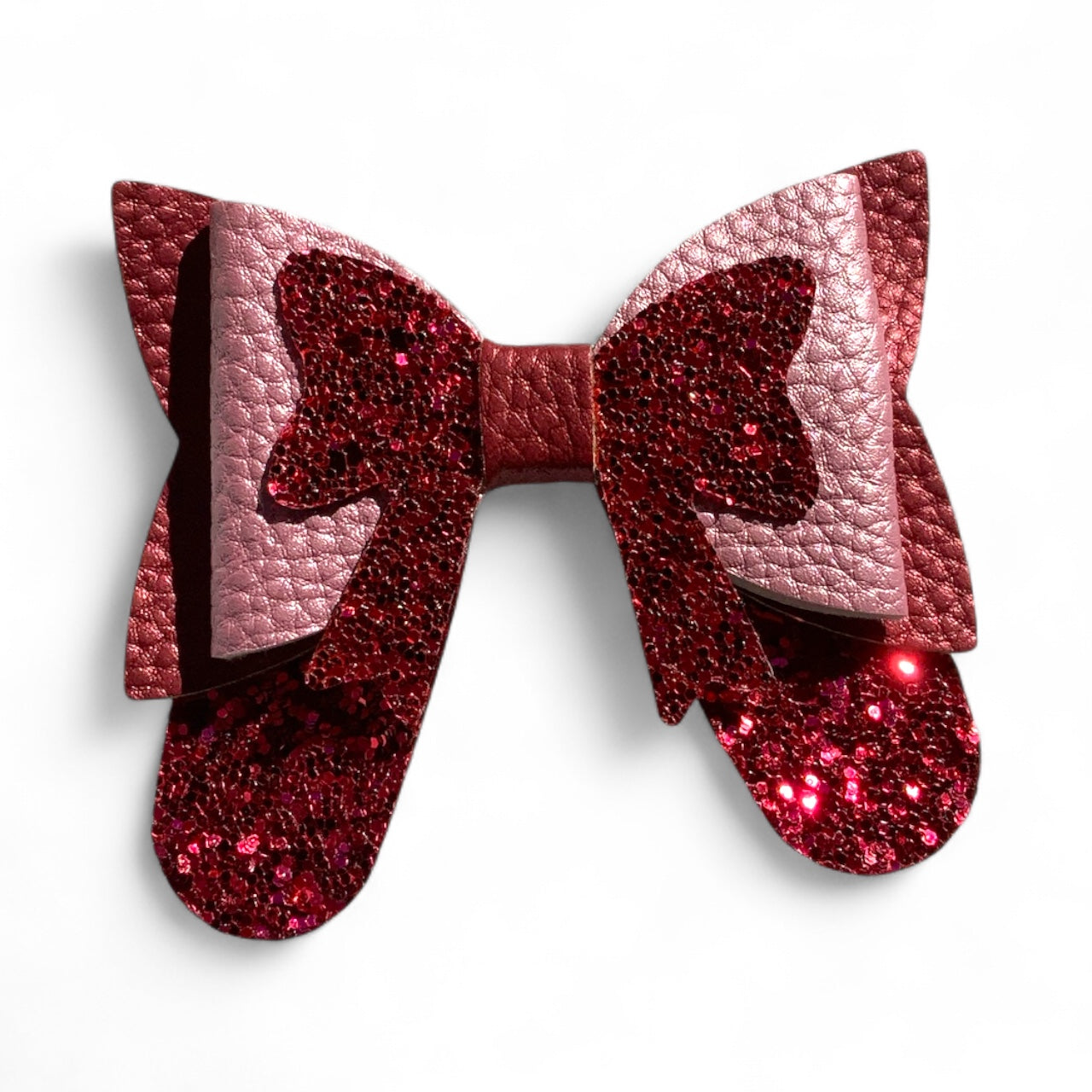 Glitter PU Leather Hair Bow | Pebble & Glitter Design Red