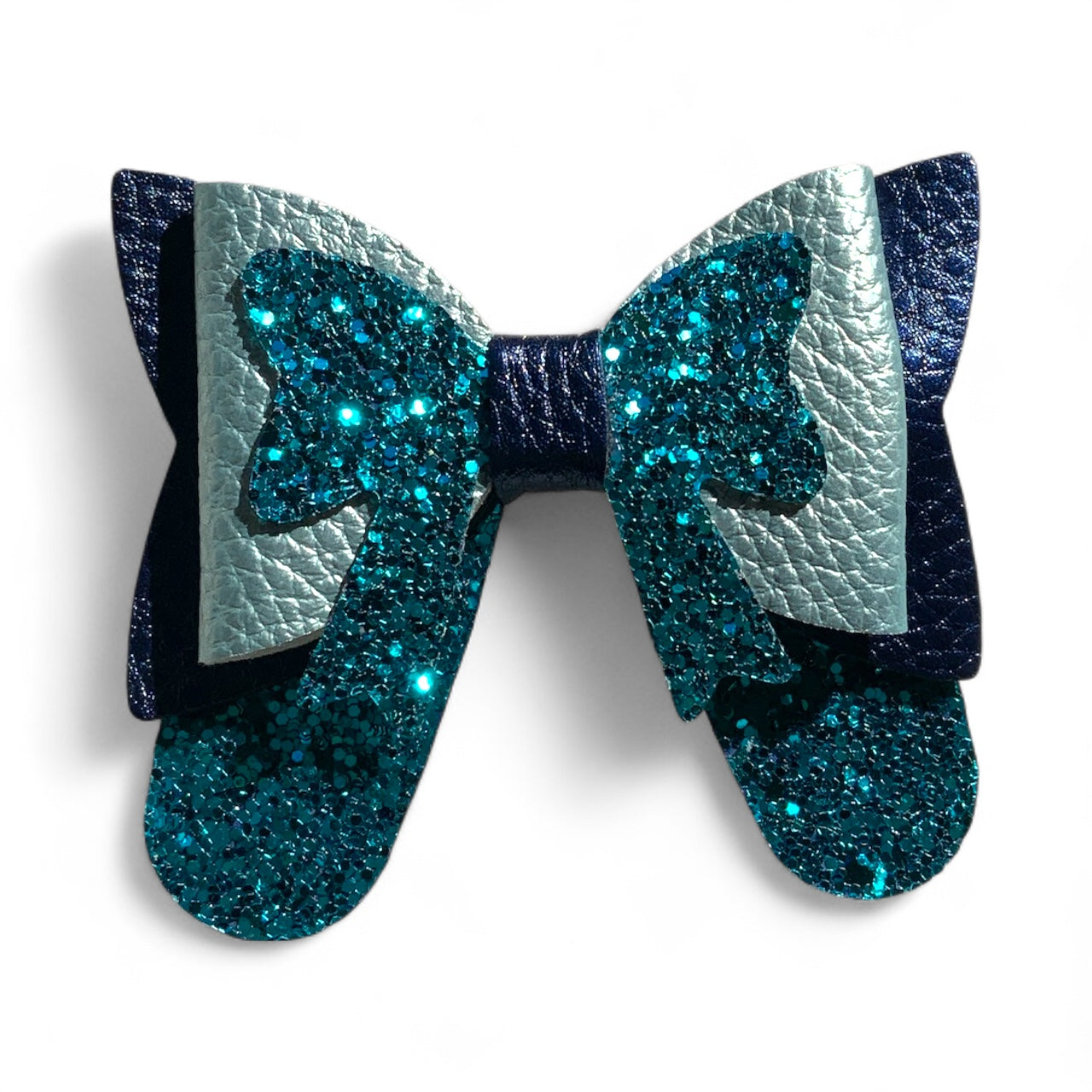 Glitter PU Leather Hair Bow | Pebble & Glitter Design Blue