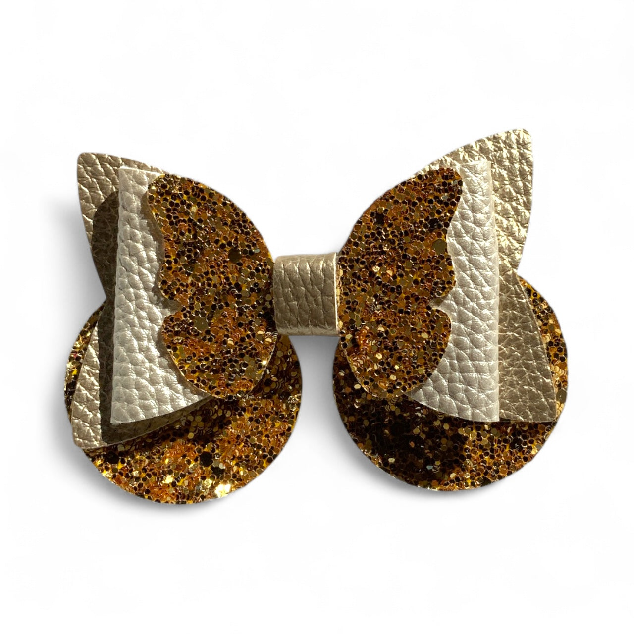 Butterfly Hair Bow PU Leather | 85mm Pebble & Glitter Design with 60mm Alligator Clip Gold
