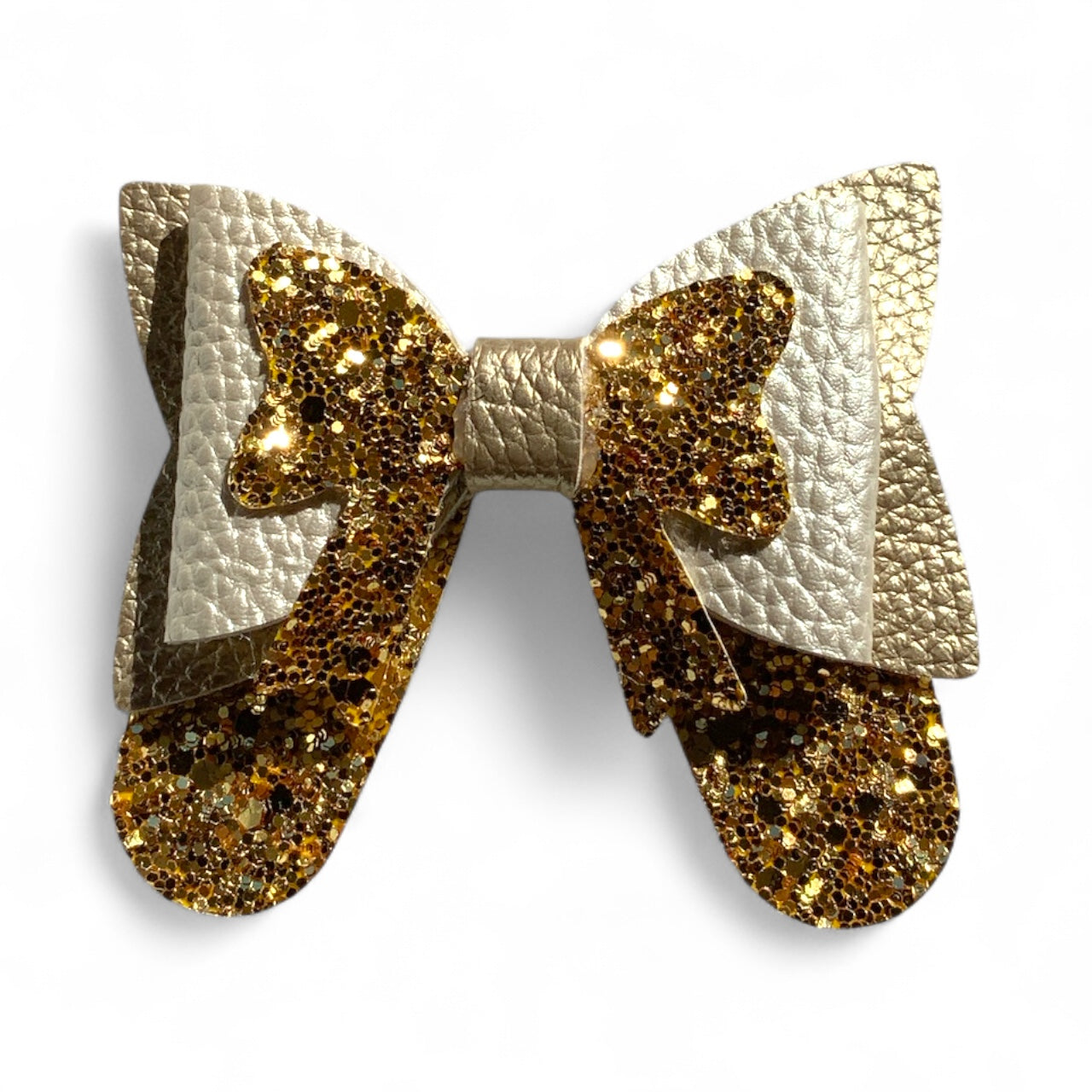 Glitter PU Leather Hair Bow | Pebble & Glitter Design Gold