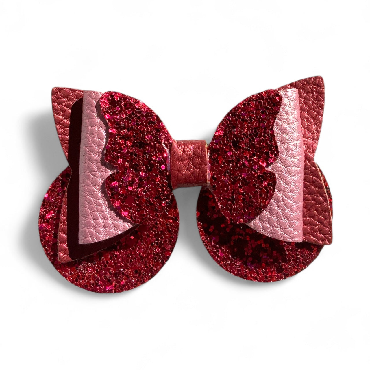 Butterfly Hair Bow PU Leather | 85mm Pebble & Glitter Design with 60mm Alligator Clip Red