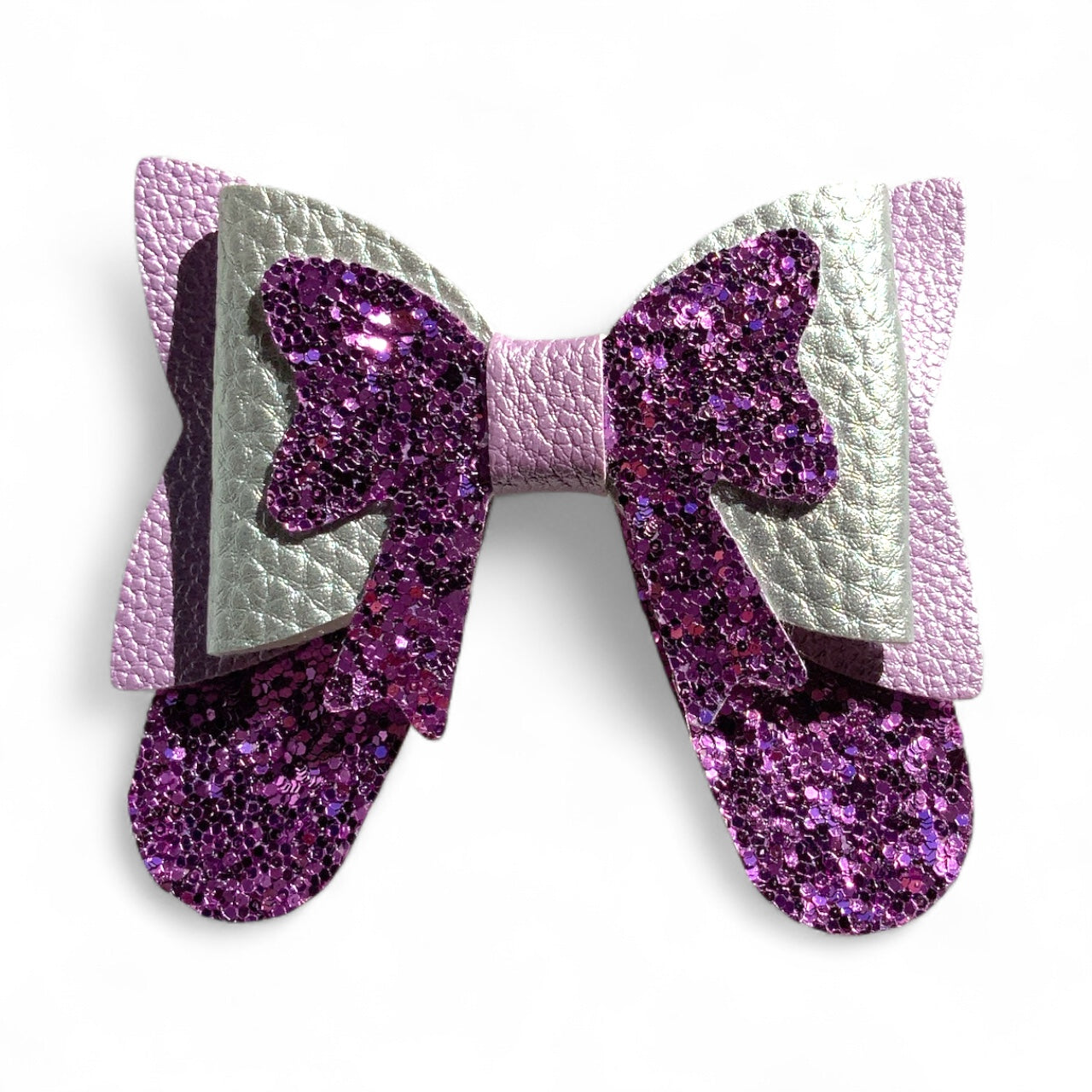 Glitter PU Leather Hair Bow | Pebble & Glitter Design Purple