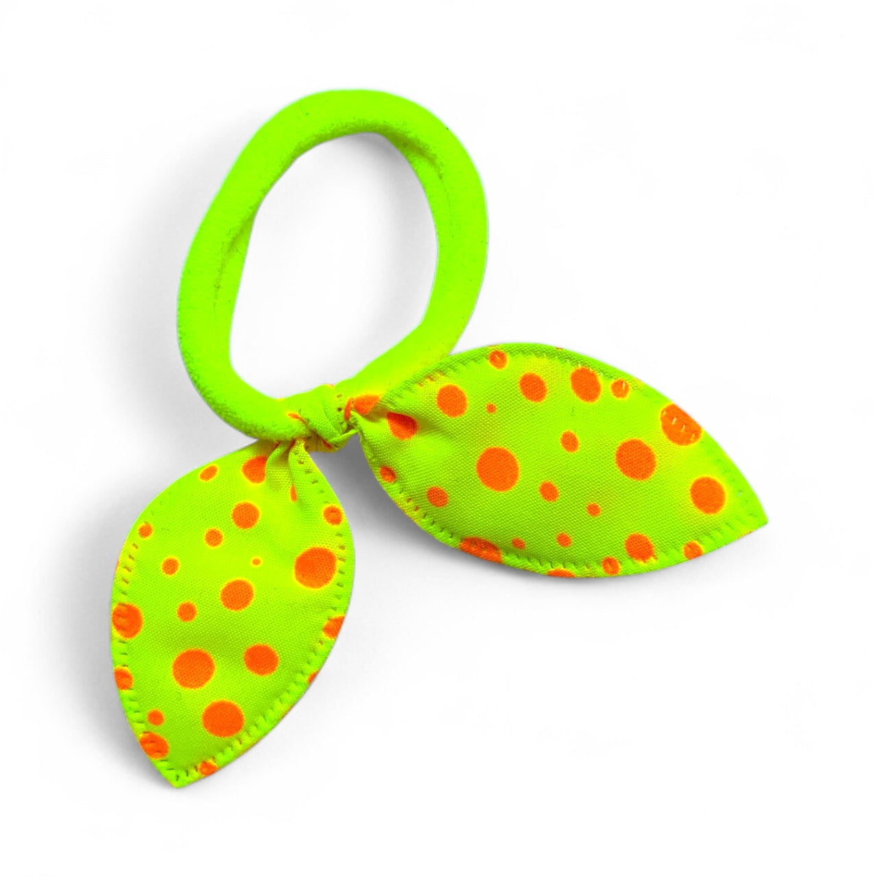 Fabric Bow Hair Ties – 2 Pack Printed Bows on Soft Elastic Bands Yellow Dots