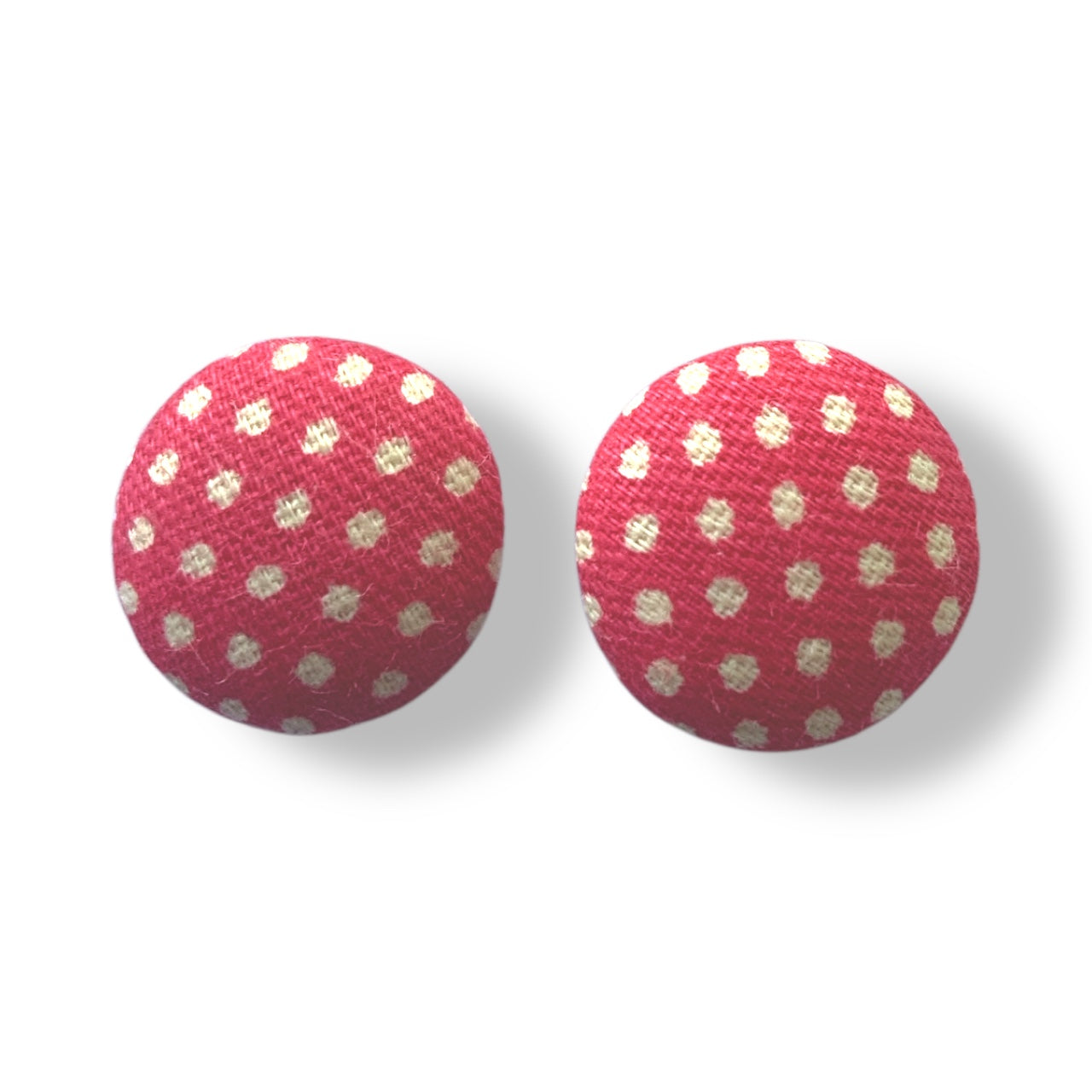 Polka Dot Fabric Button Stud Earrings 12mm Stainless Steel Handmade Colourful Jewellery