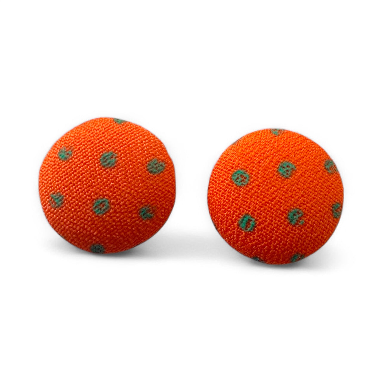 Polka Dot Fabric Button Stud Earrings 12mm Stainless Steel Handmade Colourful Jewellery