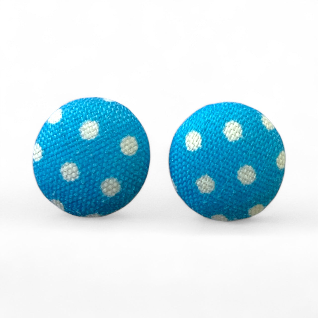 Polka Dot Fabric Button Stud Earrings 12mm Stainless Steel Handmade Colourful Jewellery