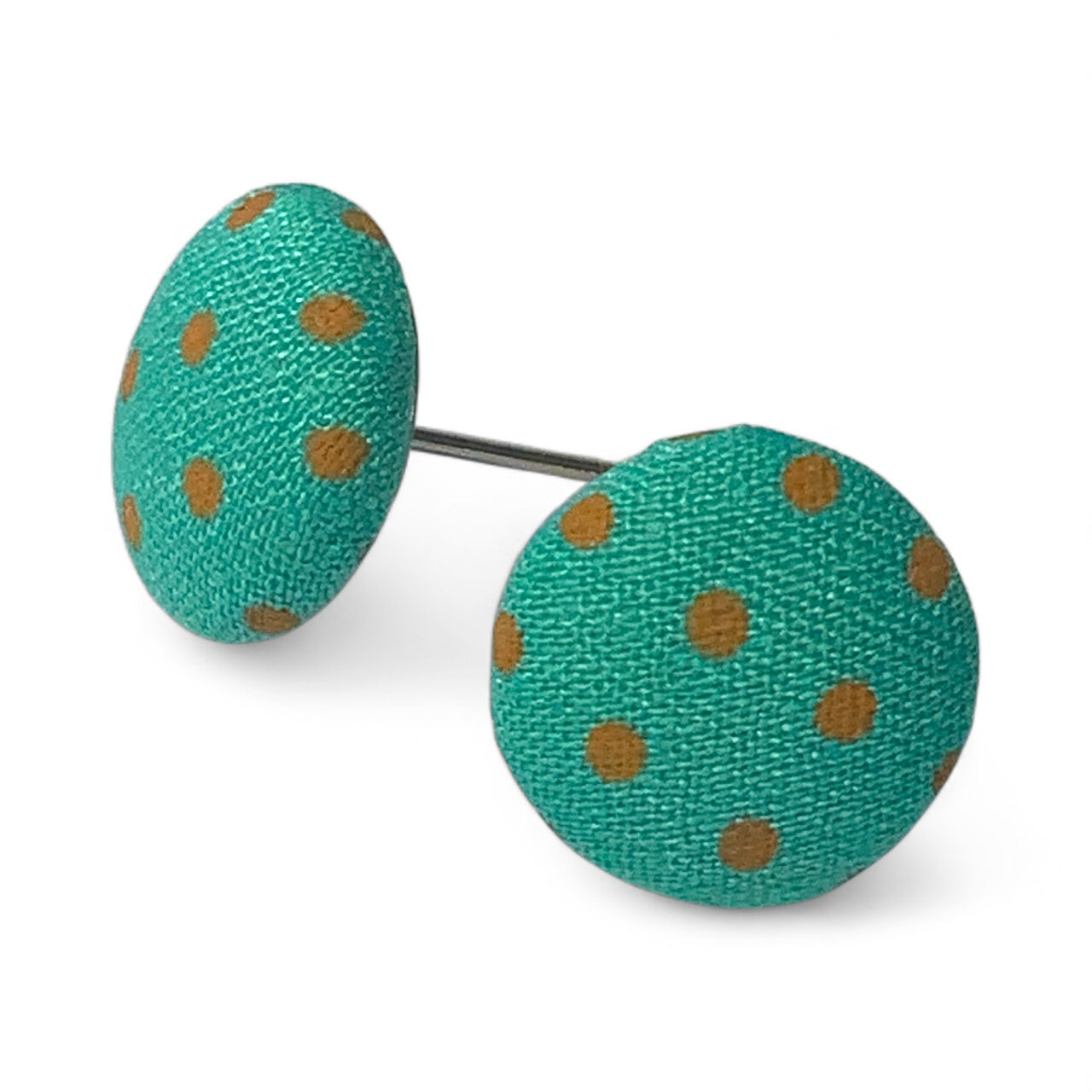 Polka Dot Fabric Button Stud Earrings 12mm Stainless Steel Handmade Colourful Jewellery Turquoise Orange