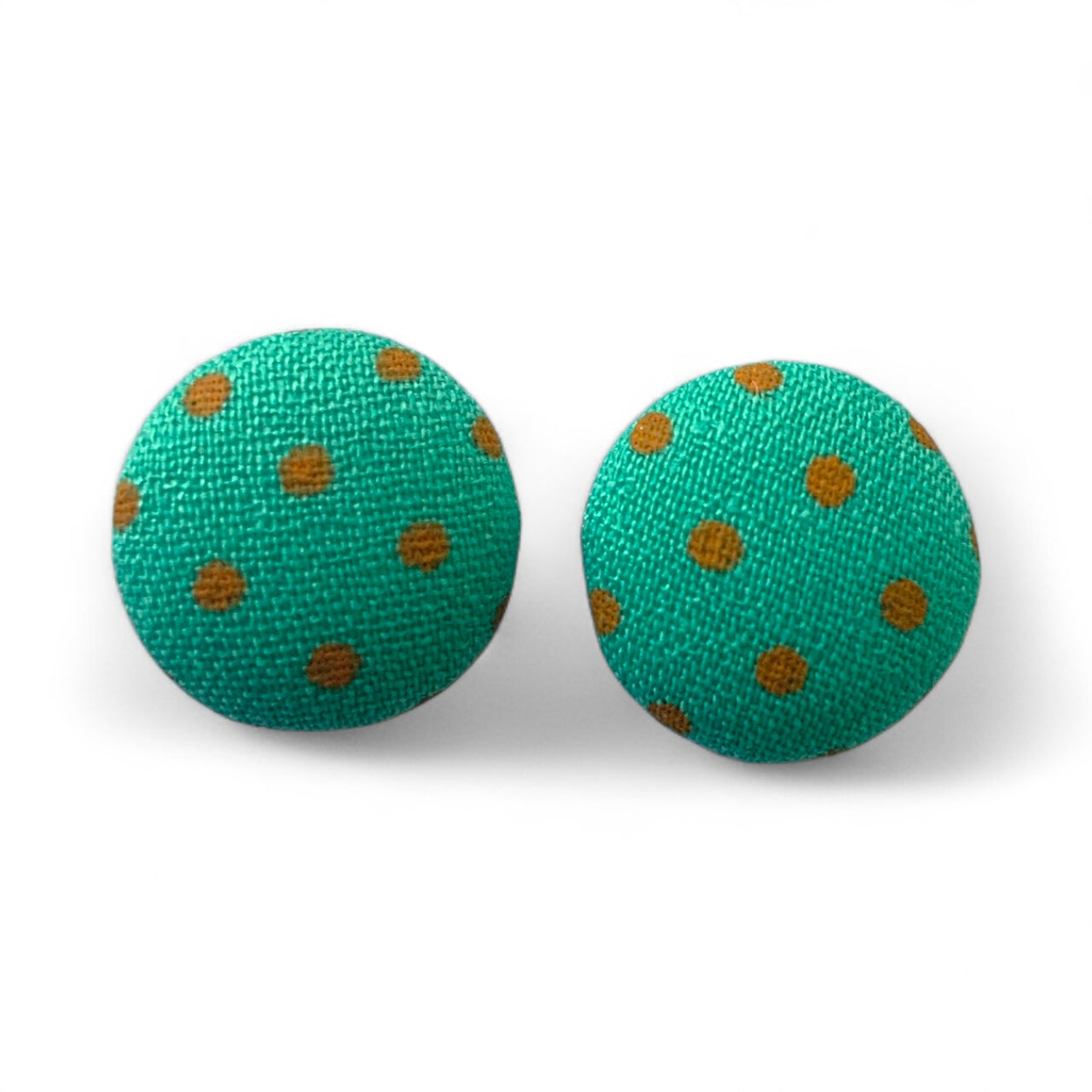 Polka Dot Fabric Button Stud Earrings 12mm Stainless Steel Handmade Colourful Jewellery