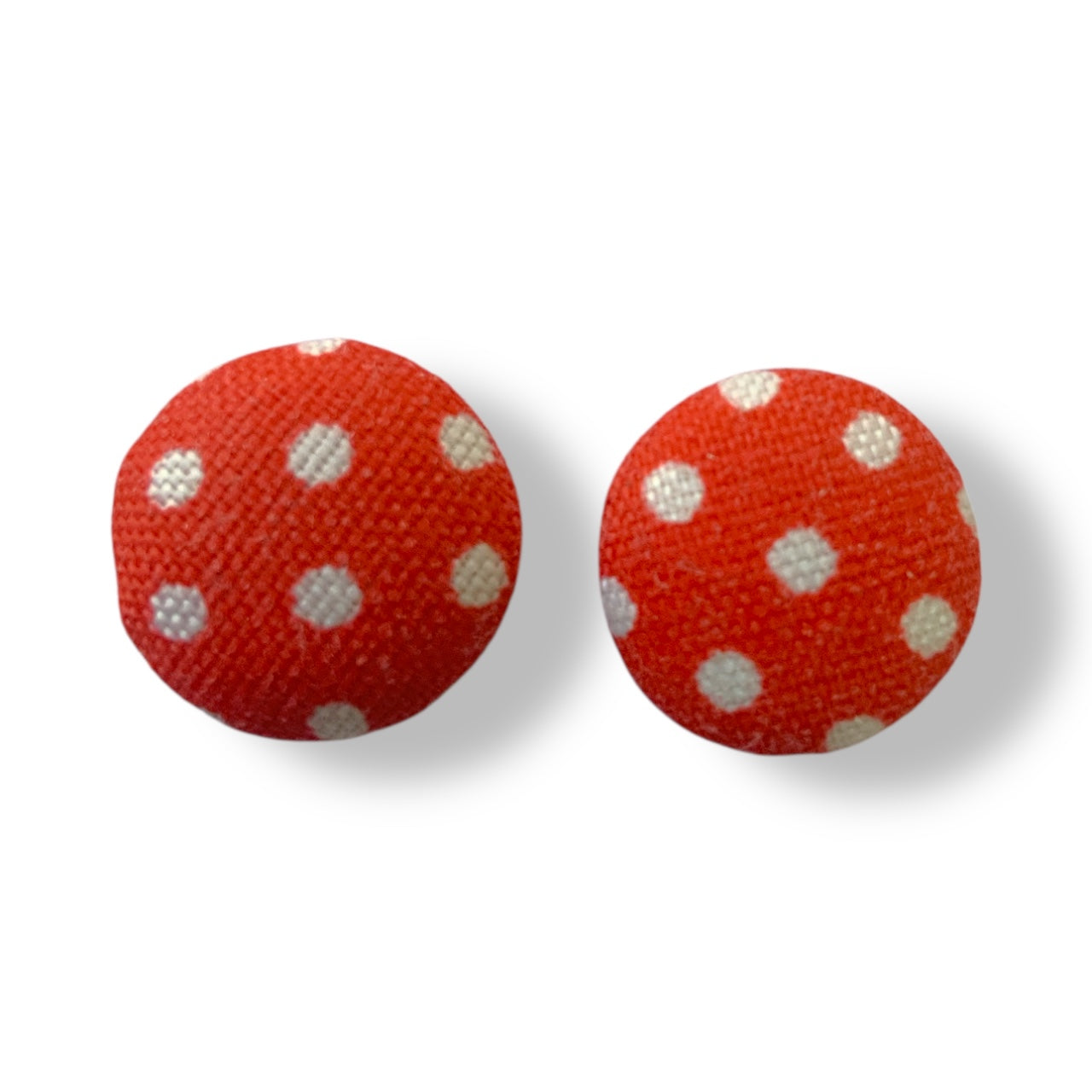 Polka Dot Fabric Button Stud Earrings 12mm Stainless Steel Handmade Colourful Jewellery