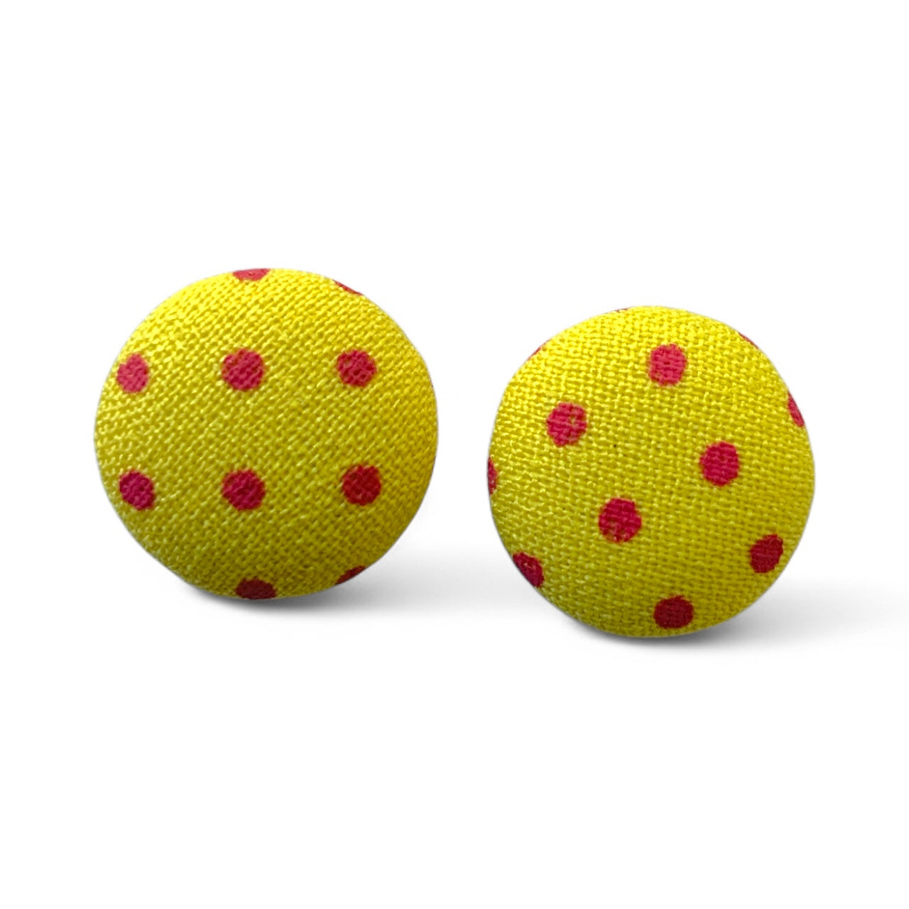 Polka Dot Fabric Button Stud Earrings 12mm Stainless Steel Handmade Colourful Jewellery