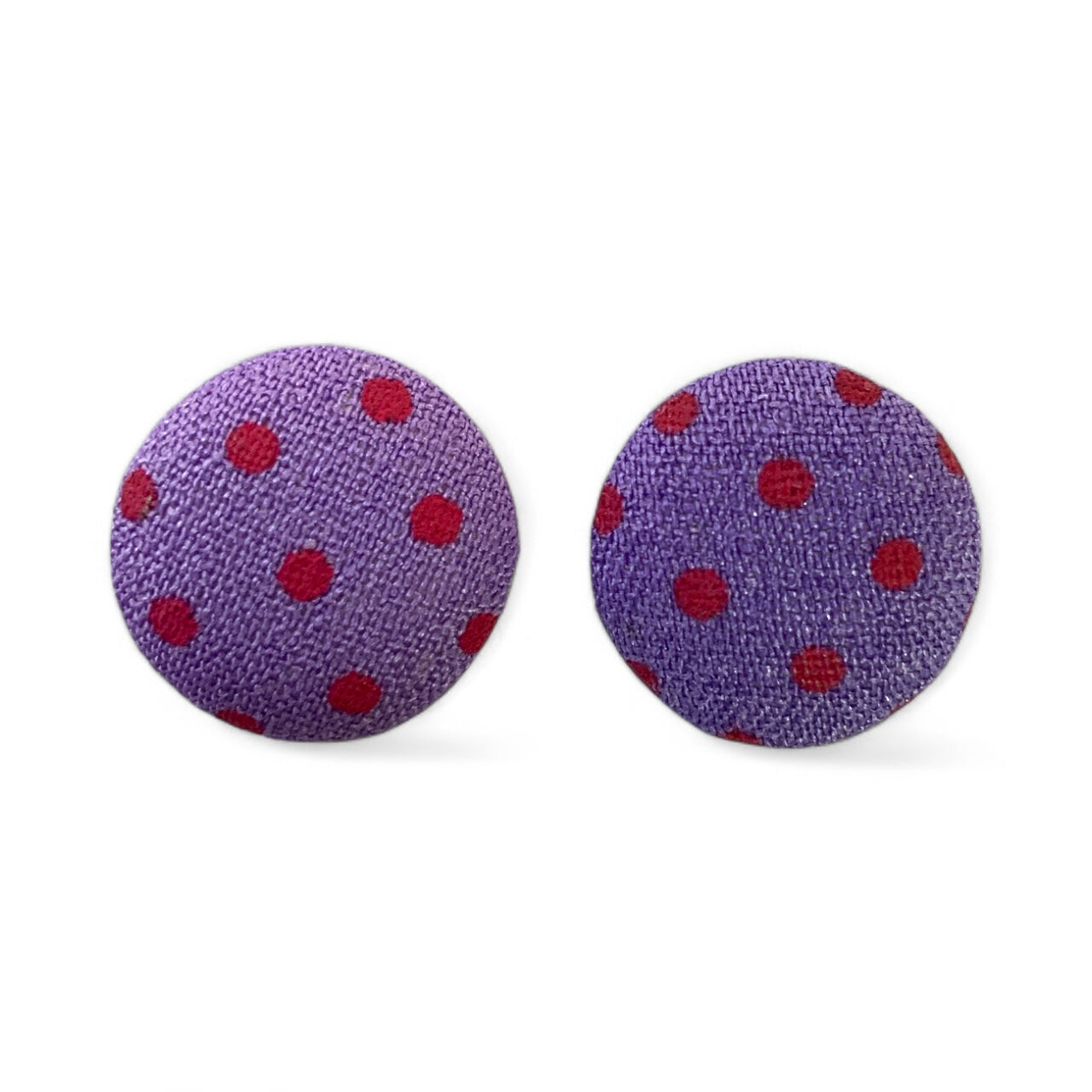 Polka Dot Fabric Button Stud Earrings 12mm Stainless Steel Handmade Colourful Jewellery