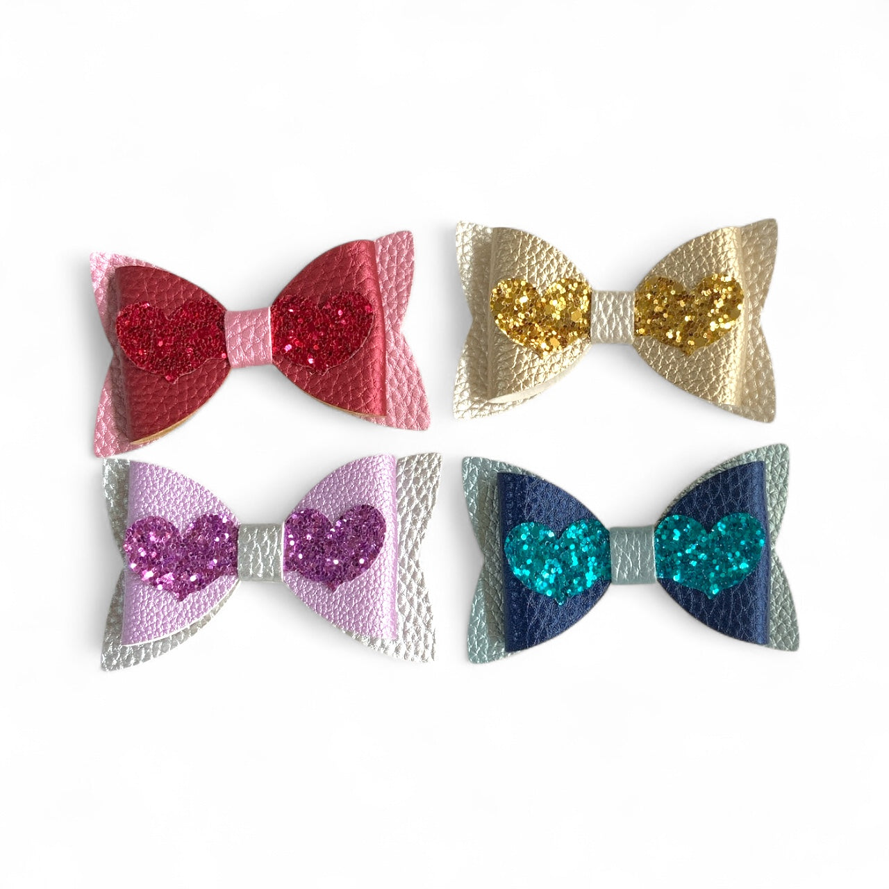 Love Heart Hair Bow PU Leather | 80mm Pebble & Glitter Design
