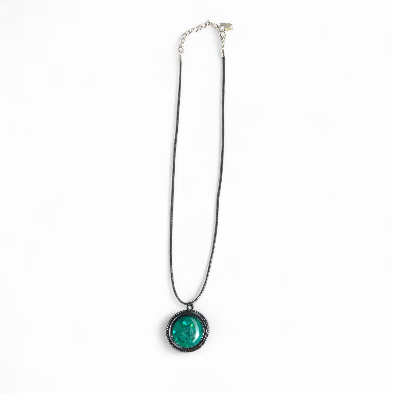 Malachite Style Resin Dome Necklace – 25mm Pendant on Black Rope Chain