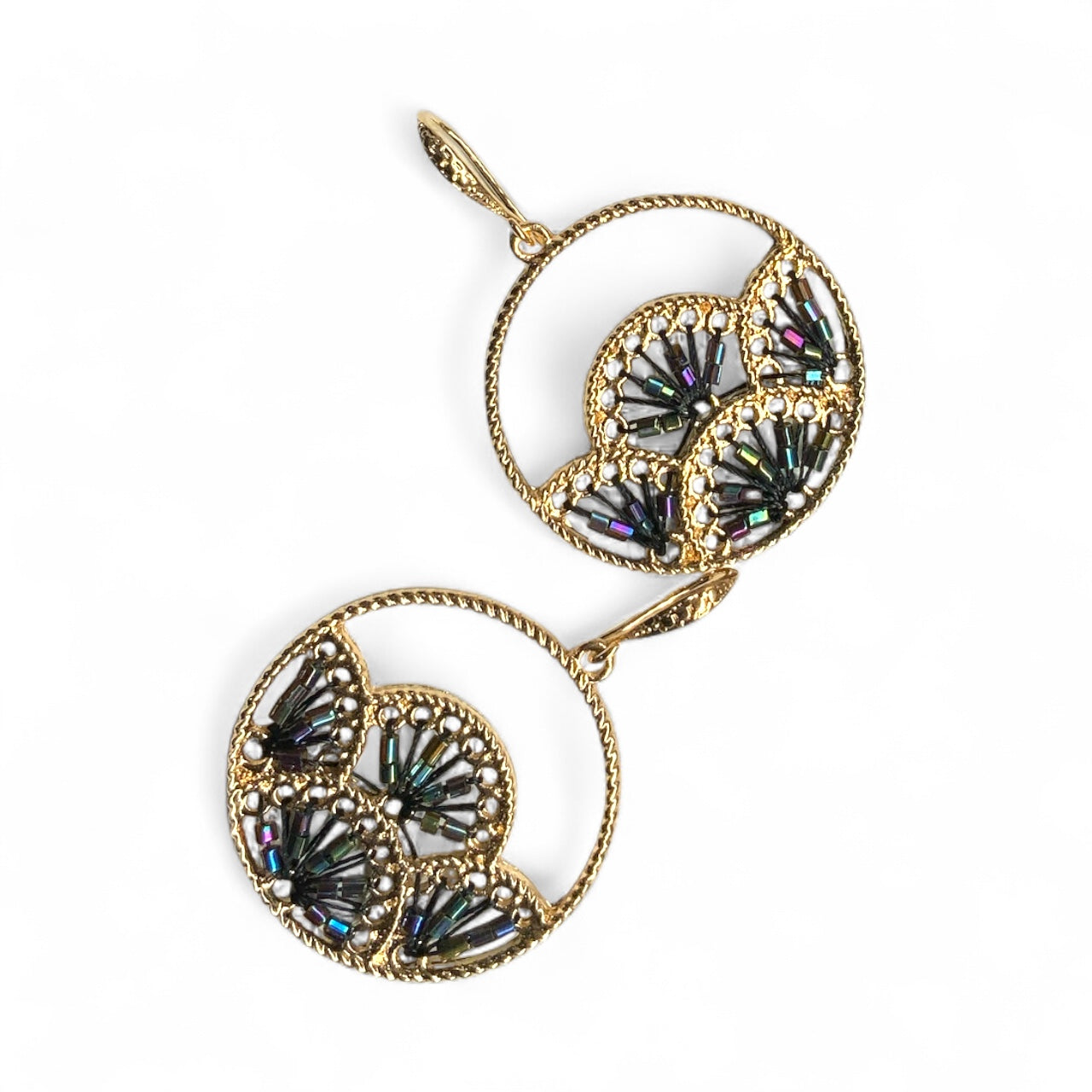 Woven Fan Earrings with Black AB Seed Beads